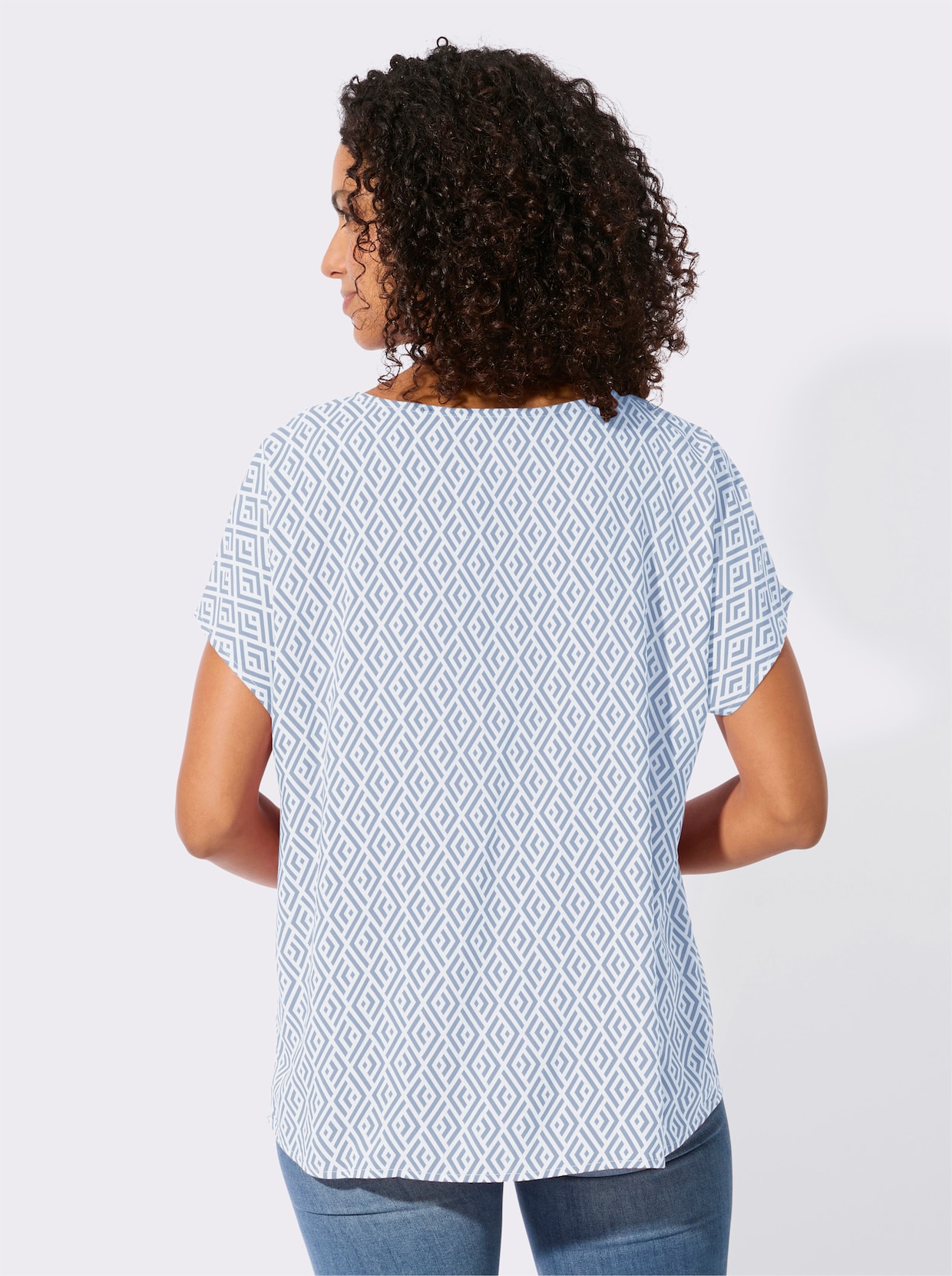 Druckbluse - ecru-bleu-bedruckt