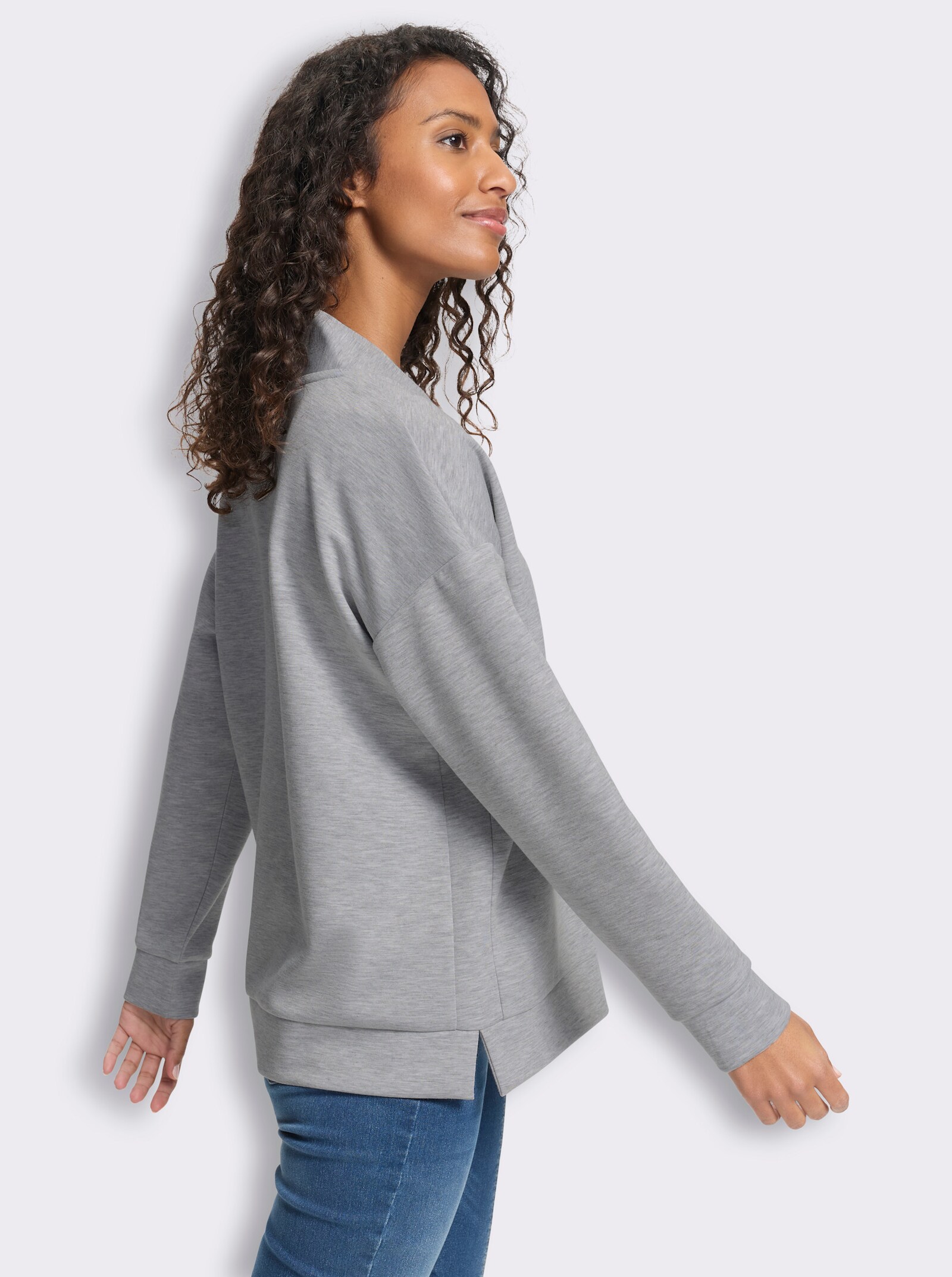 heine Stehkragenshirt mit Seitenschlitzen - grau-meliert