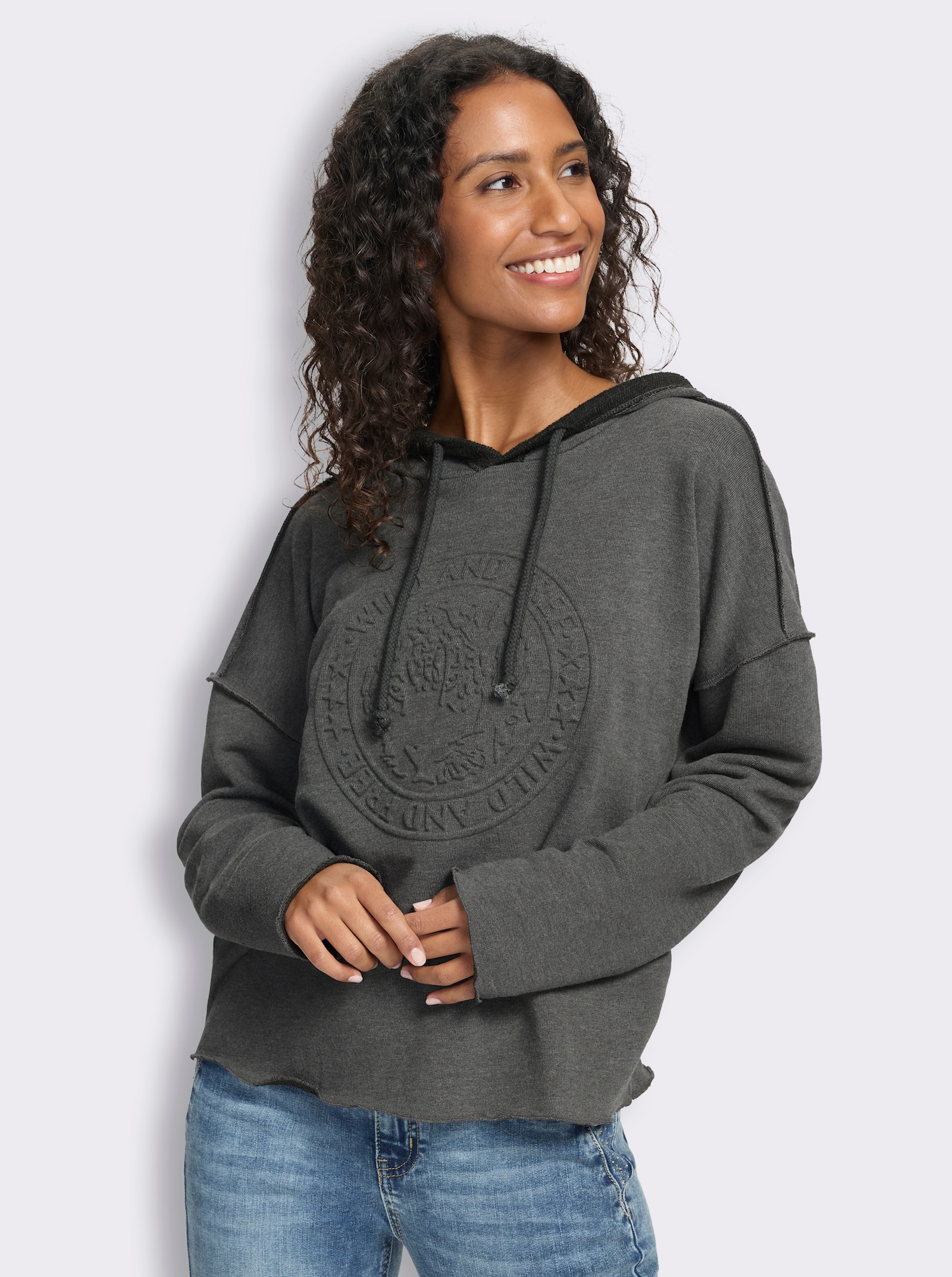 heine Kapuzensweatshirt mit Rollkanten - graphit