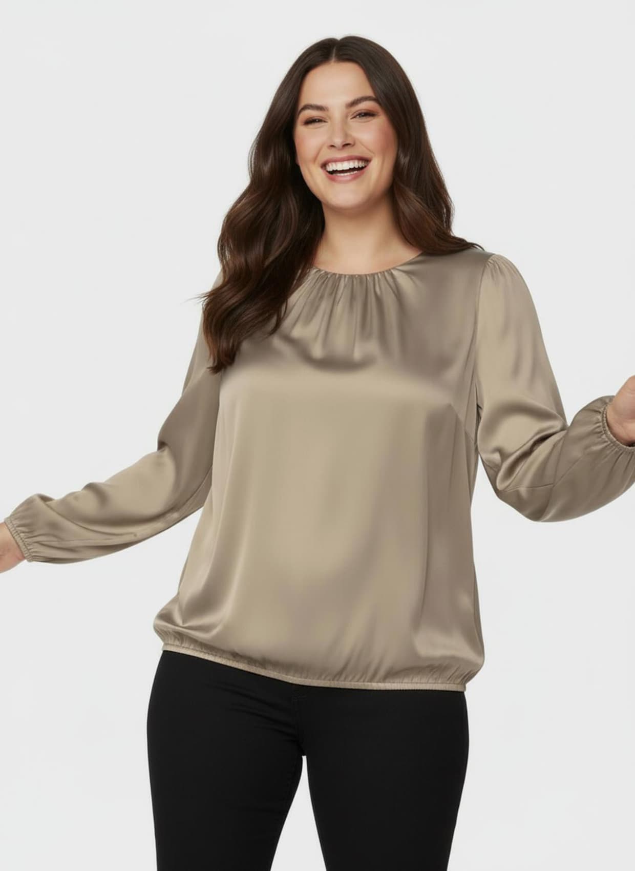 Satinbluse mit Raffungen - beige