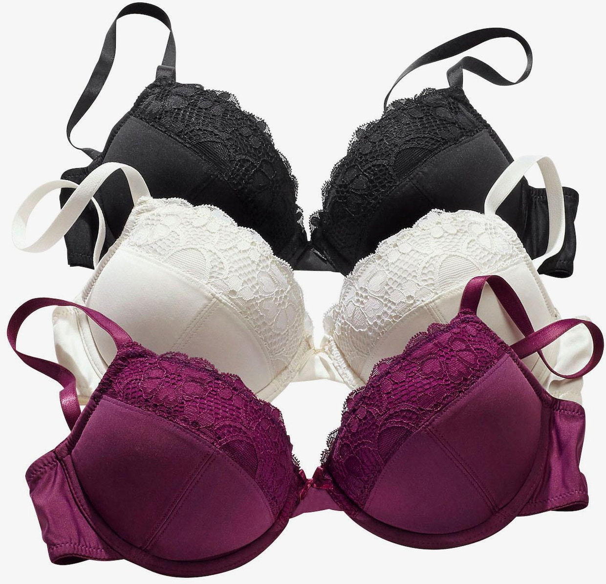 petite fleur Push-up-BH - schwarz+creme+beere