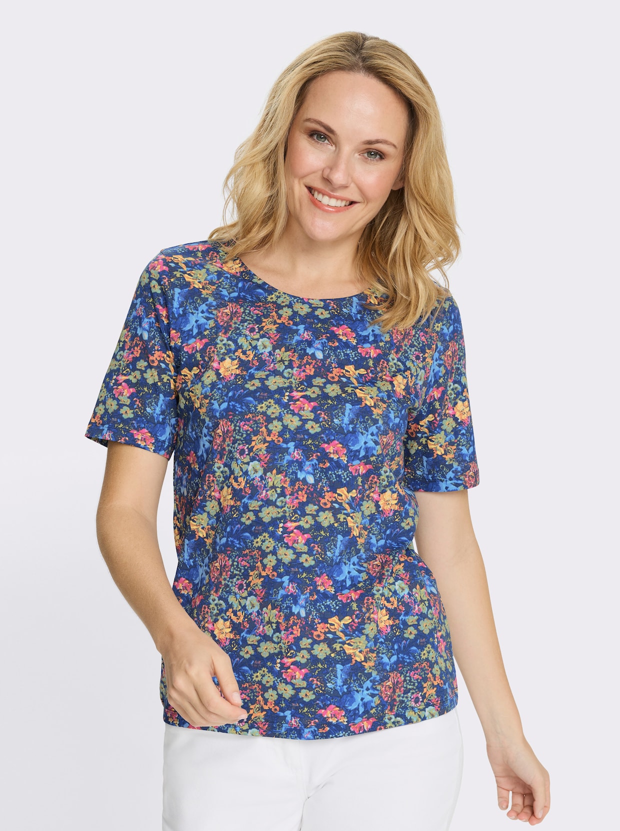 Kurzarmshirt allover bedruckt - dunkelblau-aqua-bedruckt