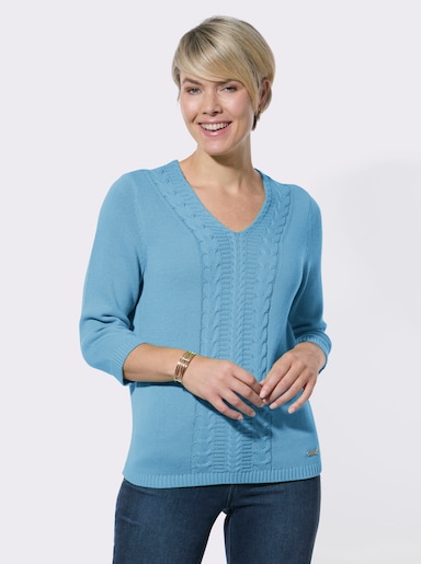 V-Ausschnitt-Pullover mit Rippbündchen - aqua