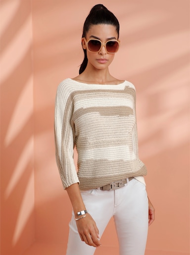 heine 3/4-Arm-Pullover mit Intarsienstrick - ecru-beige-gemustert