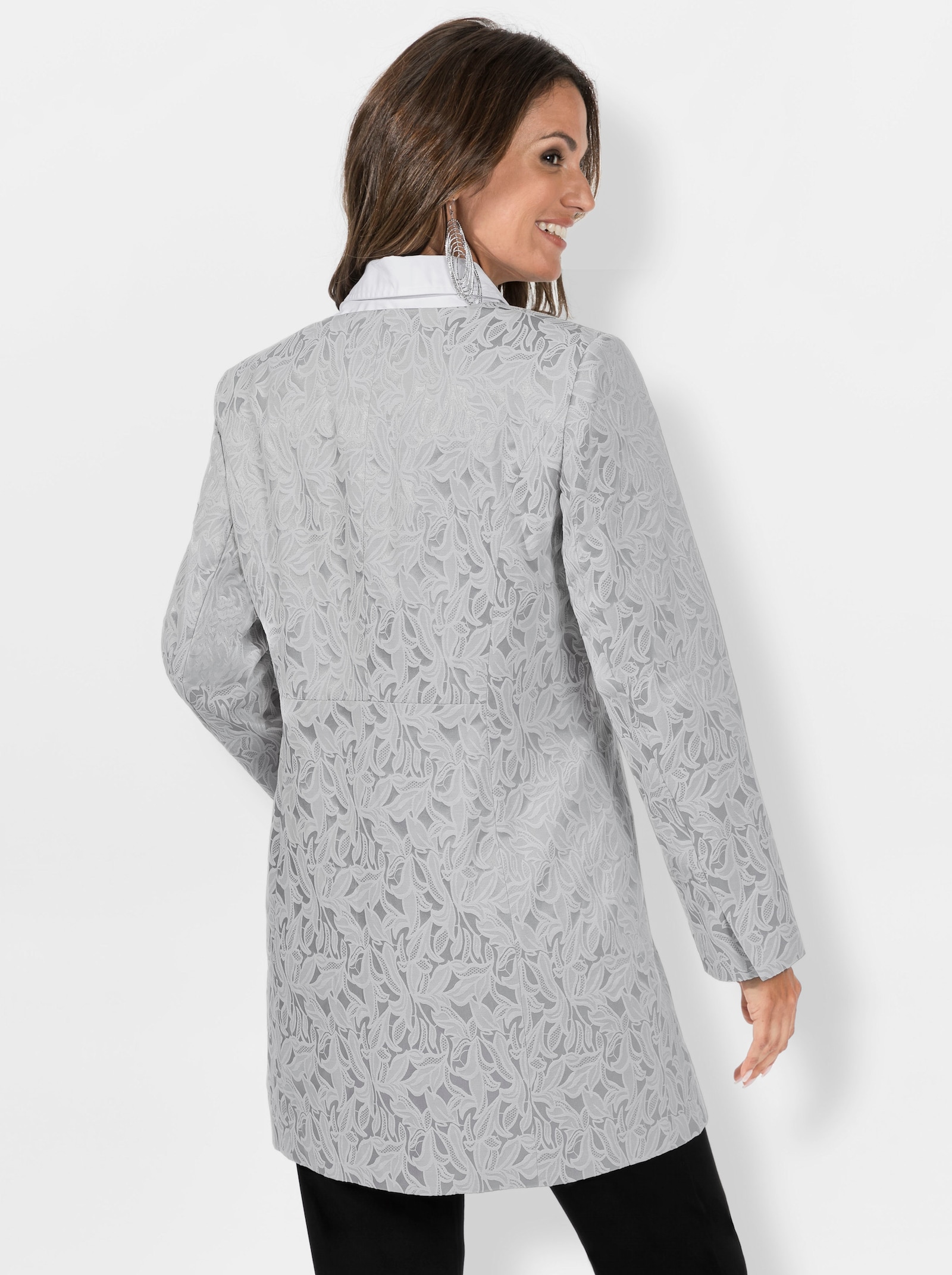 Longblazer in Jacquard-Qualität - hellgrau-gemustert