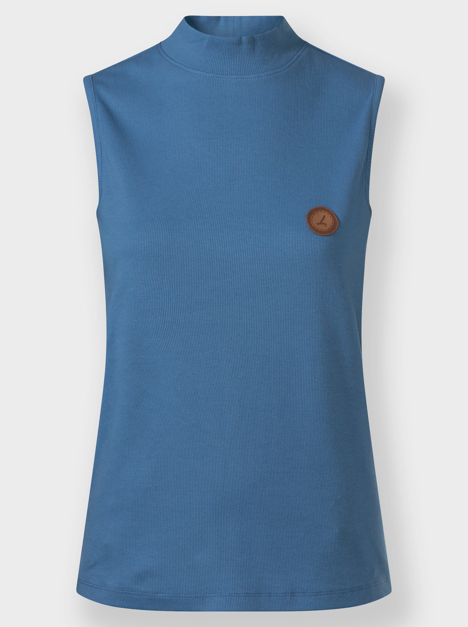 Shirttop mit Stehkragen, pflegeleicht - mittelblau