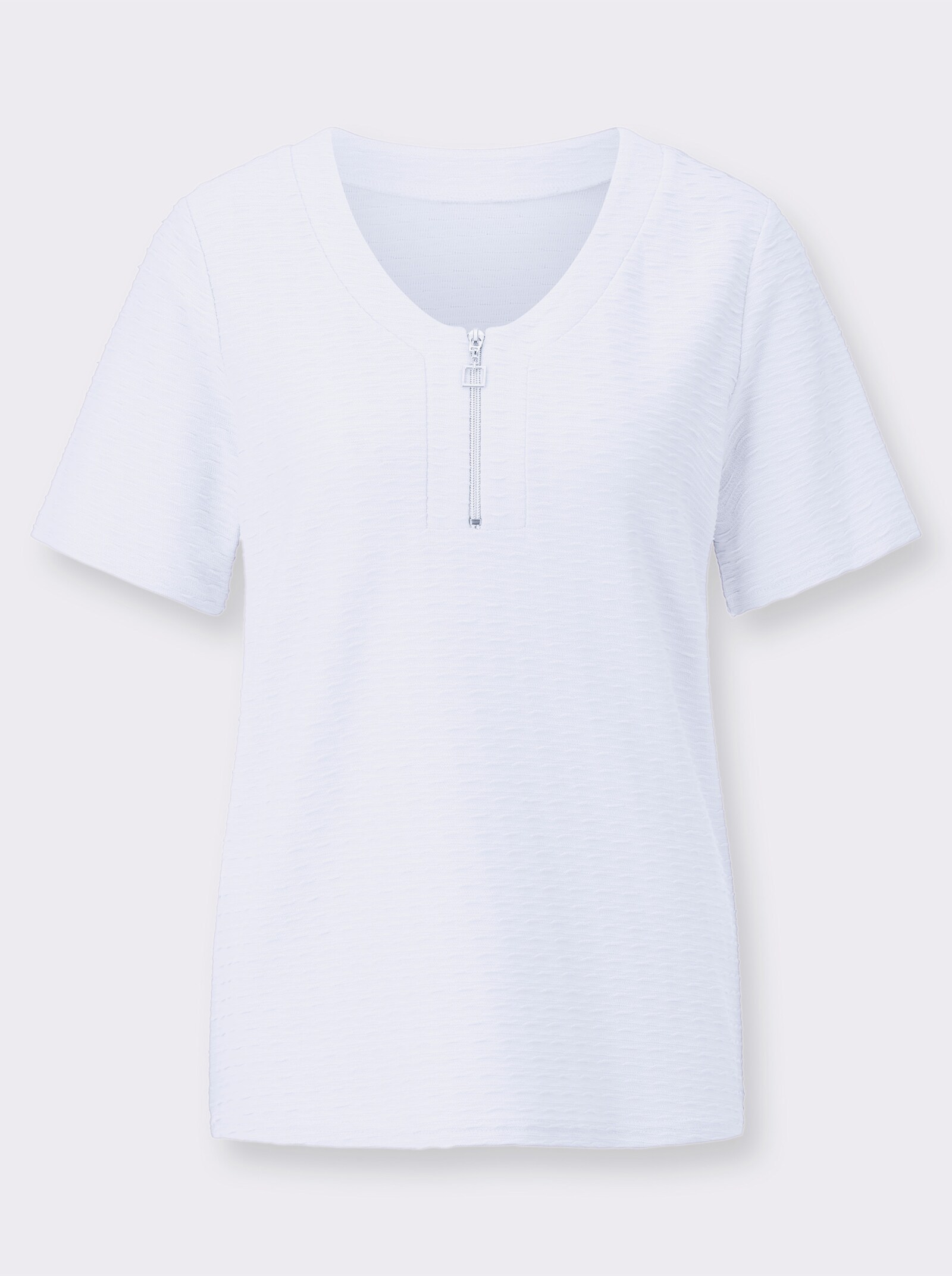 Jacquardmönstrad kortärmstopp - vit