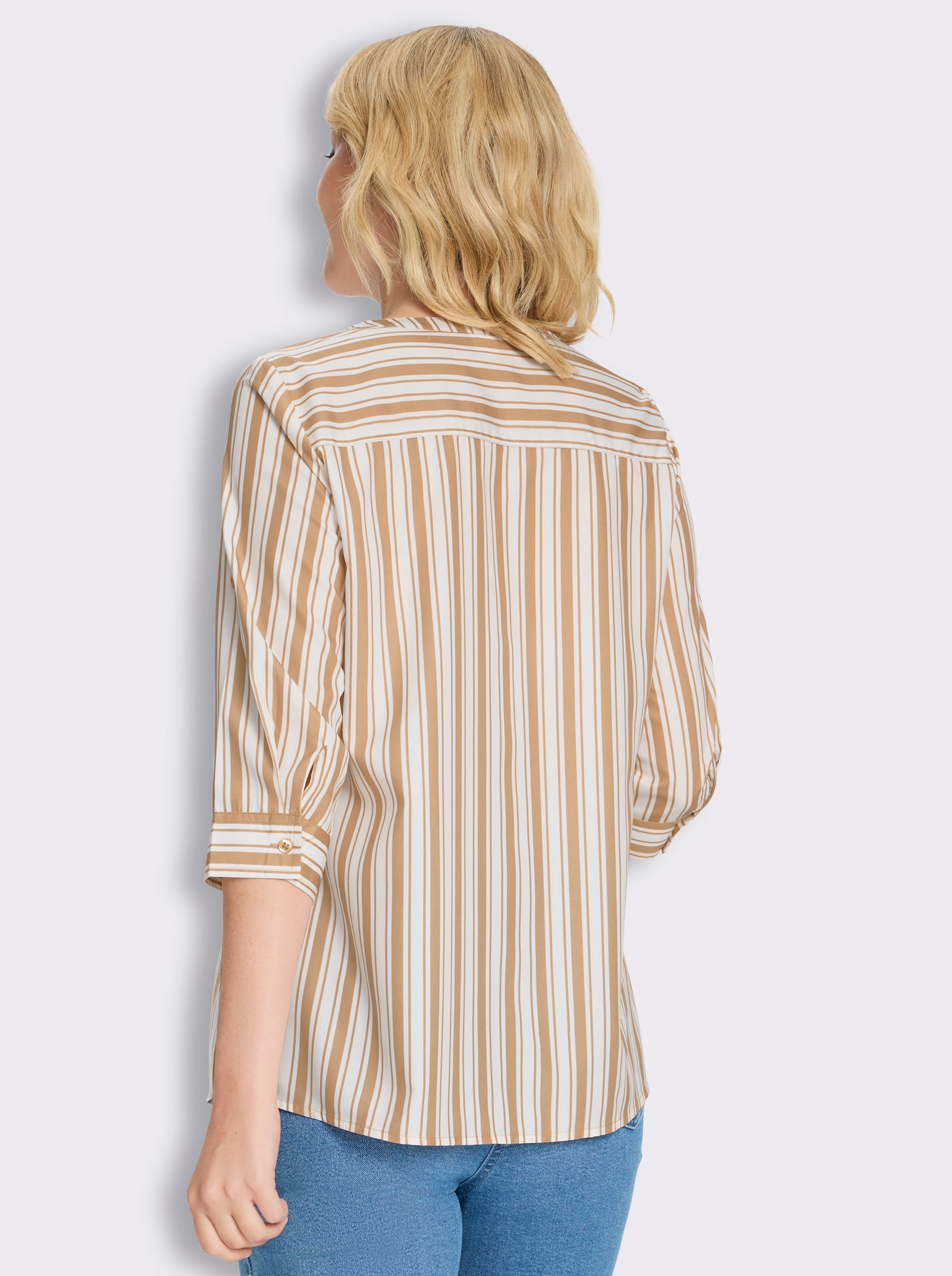 Longbluse mit vertikalem Streifenmuster - camel-weiß-gestreift