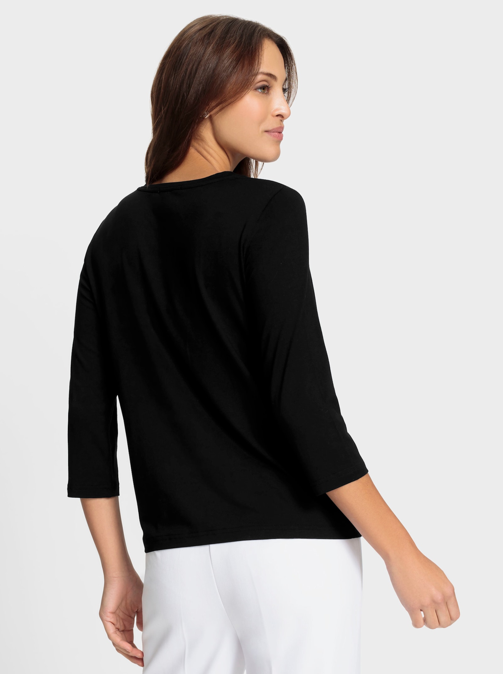 Shirt met 3/4-mouwen en op dessin geplaatste print - zwart/ecru geprint