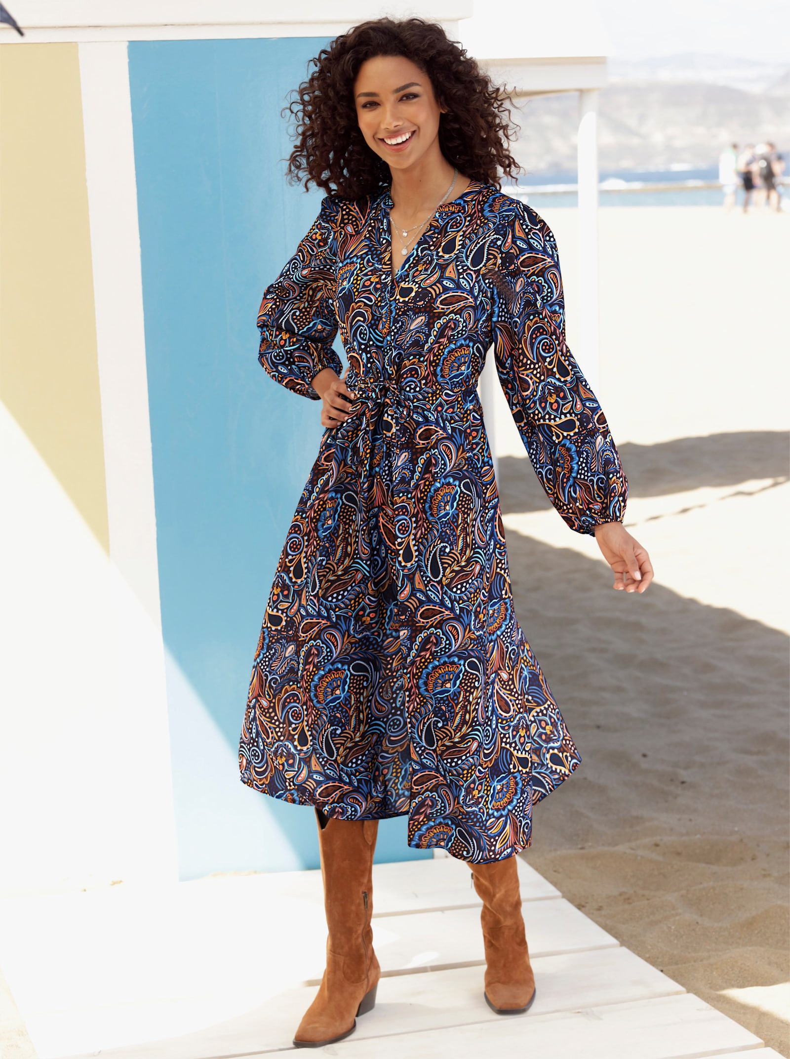 heine Jurk met print in paisleydessin - cognac/aqua bedrukt