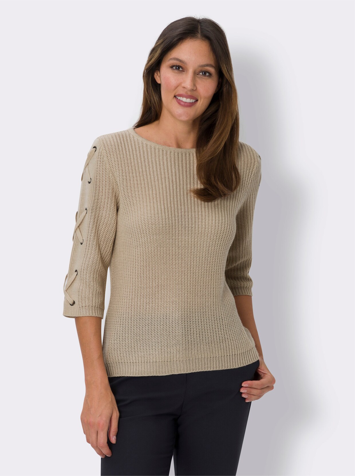 Pullover met ronde hals - zand