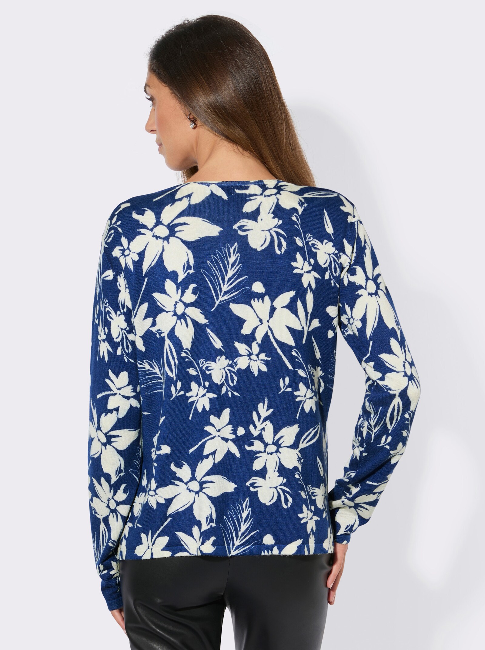Cardigan mit Hakenverschluss - champagner-royalblau-bedruckt