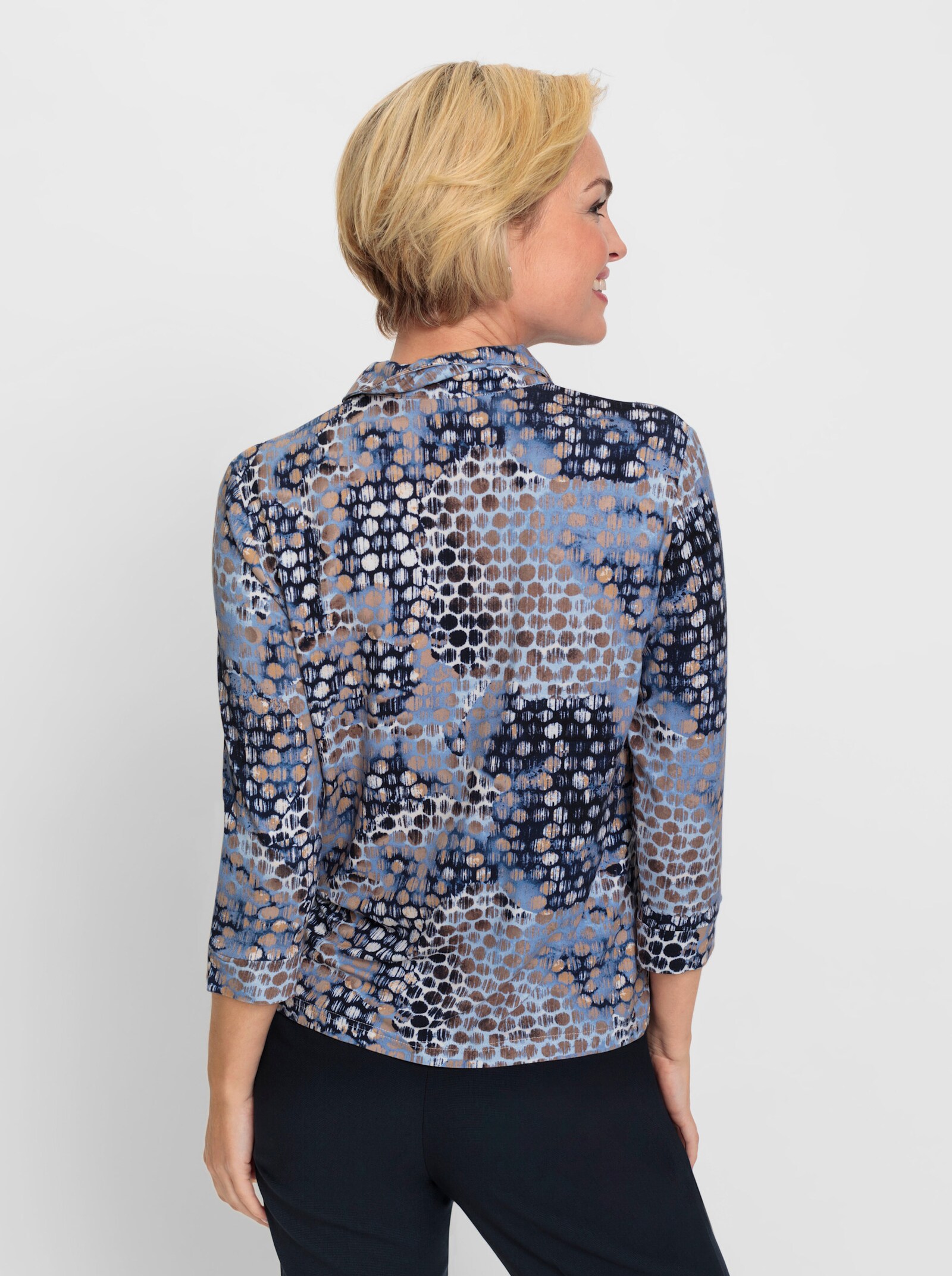 Poloshirt mit Glitzer-Elementen - bleu-sesam-bedruckt