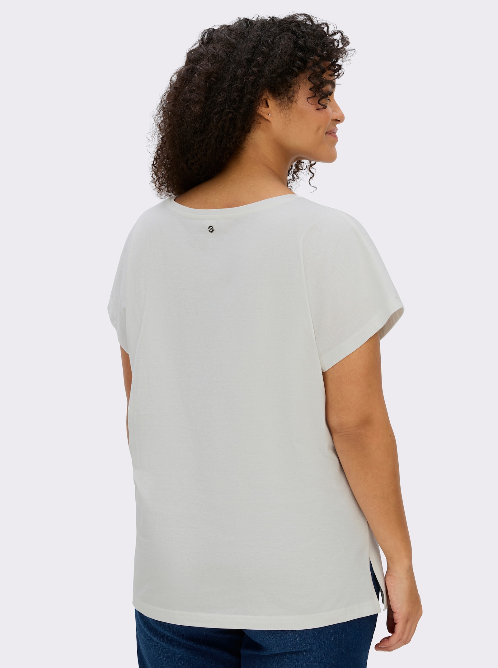 sheego Rundhalsshirt mit Blütenprint am Saum - ecru-tiefblau-bedruckt