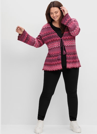 sheego Strickjacke - weinrot-gemustert