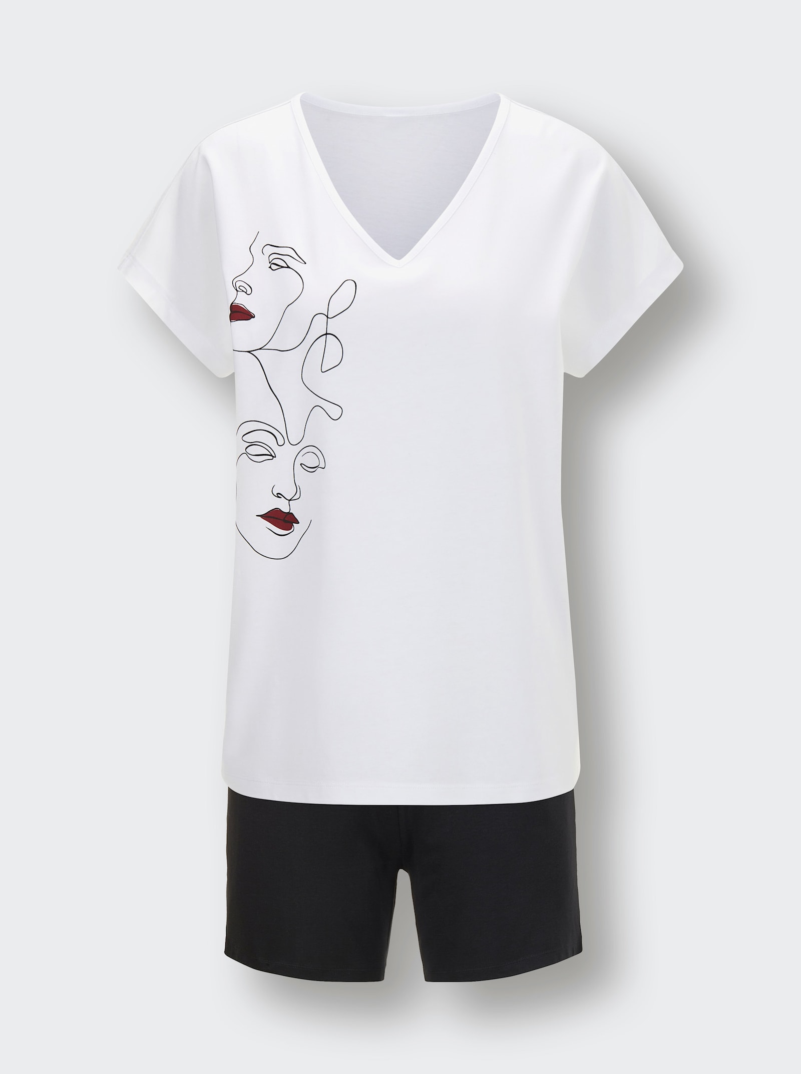 wäschepur Shorty mit platziertem Print - weiß-schwarz