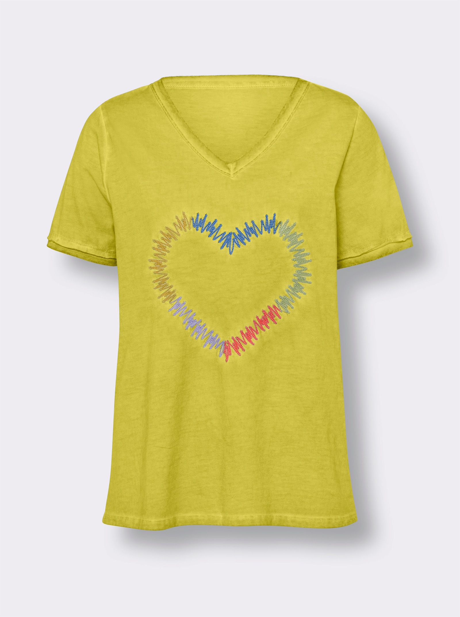 heine T-Shirt mit Herz-Stickerei - limone