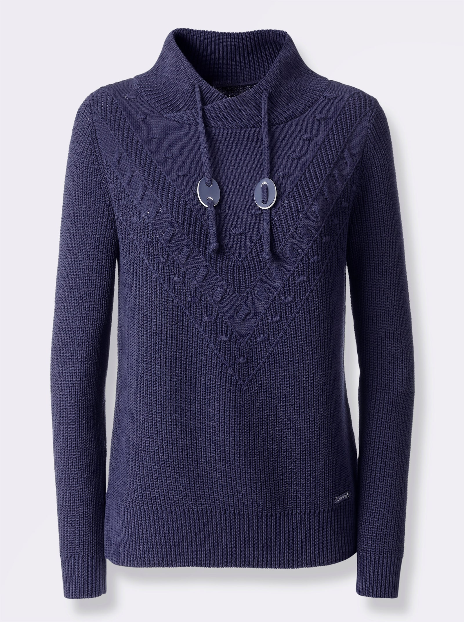 Strickpullover mit überlappendem Stehkragen - marine