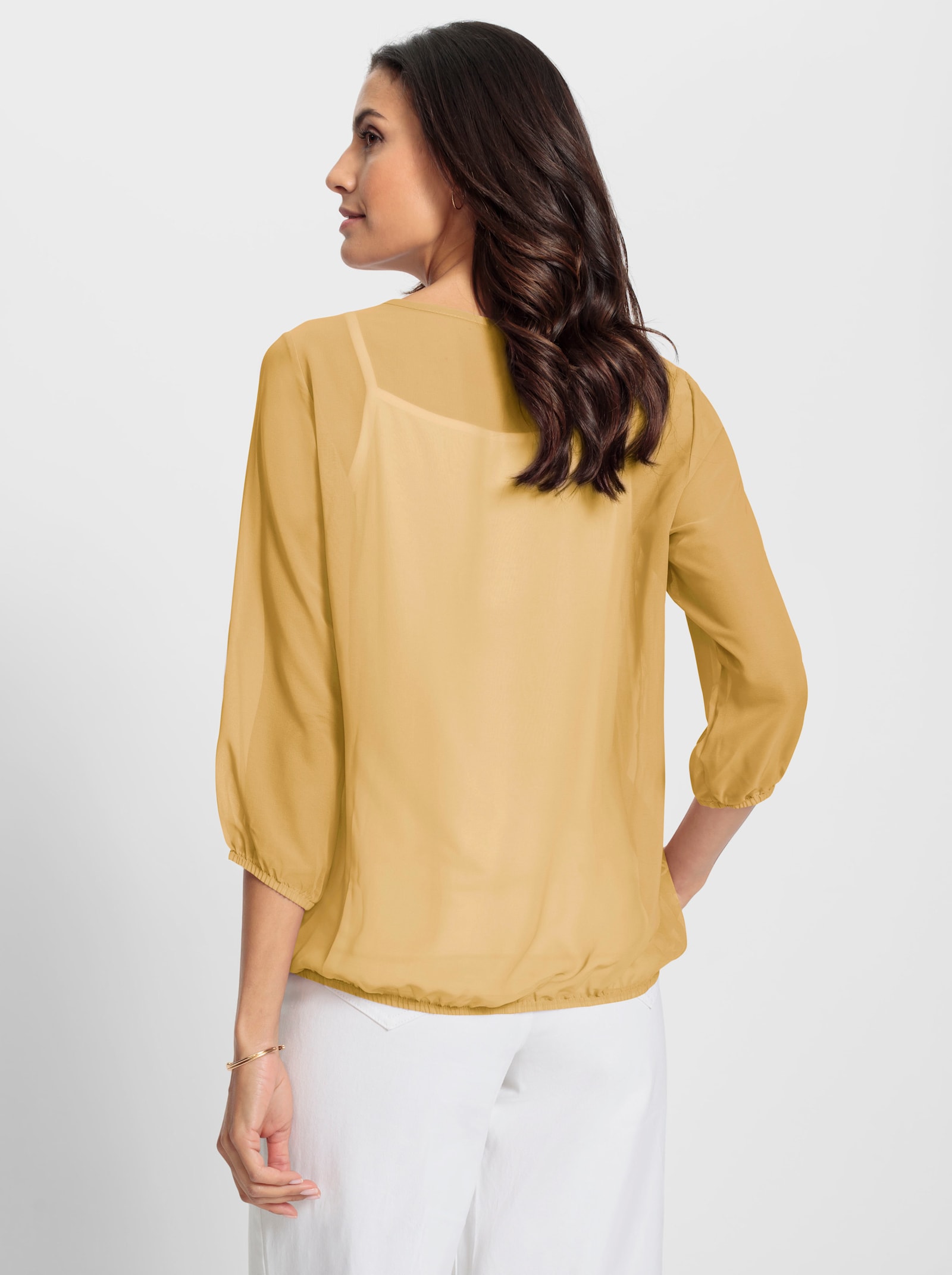 Comfortblouse met spaghettitop - geel geprint