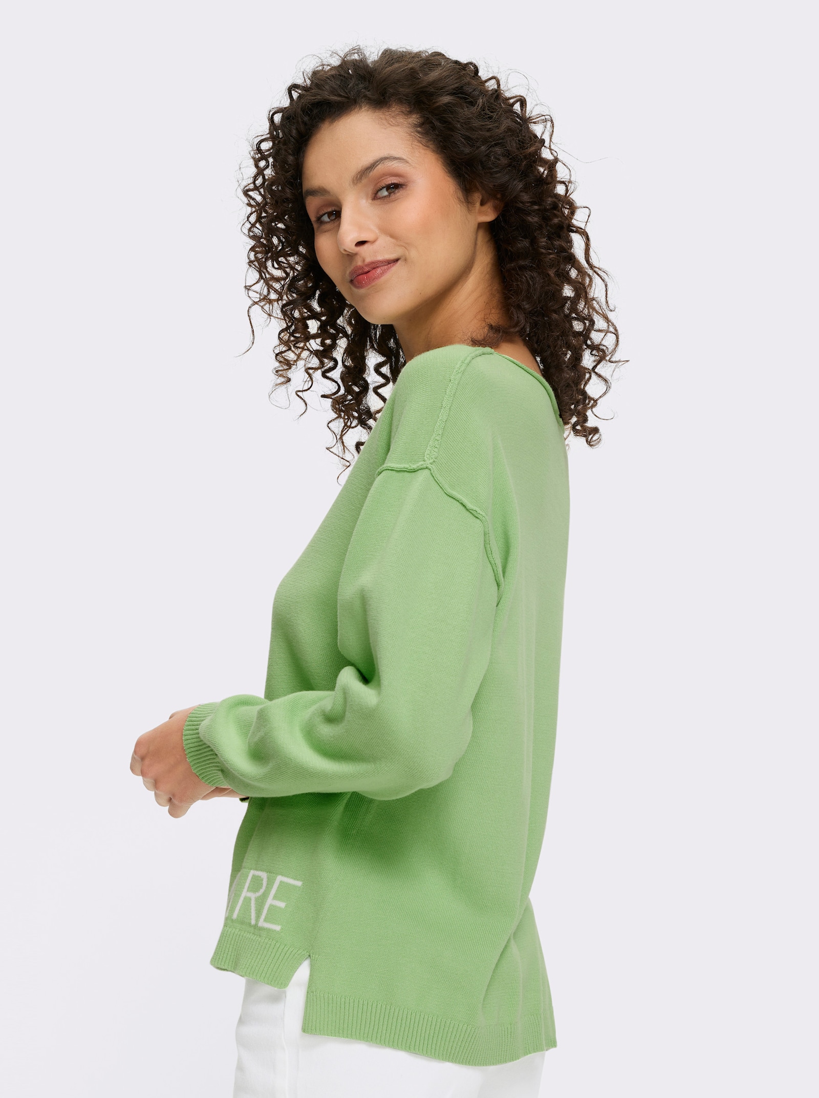 heine Baumwollpullover mit Seitenschlitzen - reseda