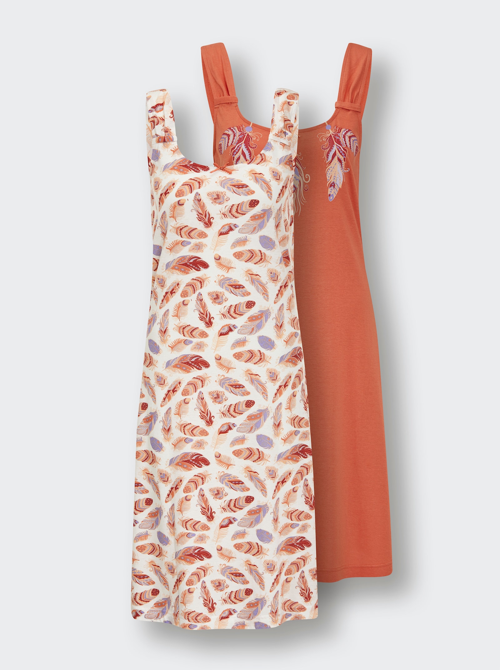 wäschepur Nachthemden met verenprint - ecru bedrukt + papaya