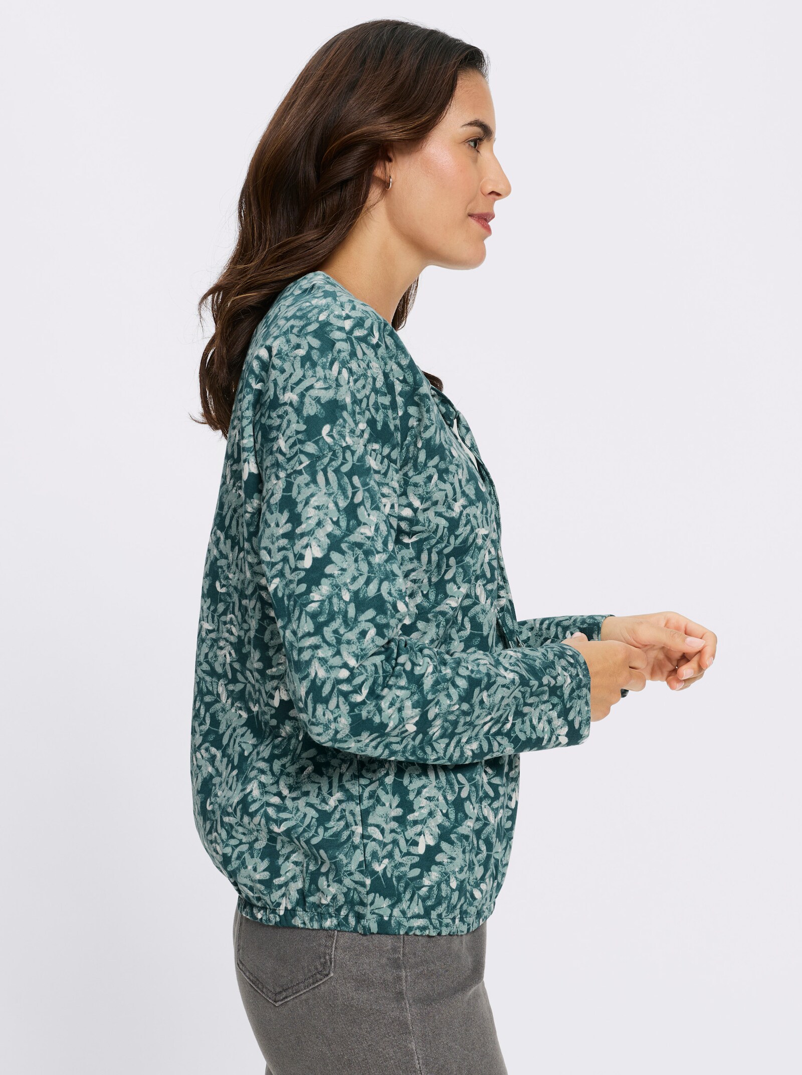 Print-Shirt - petrol-grau-bedruckt