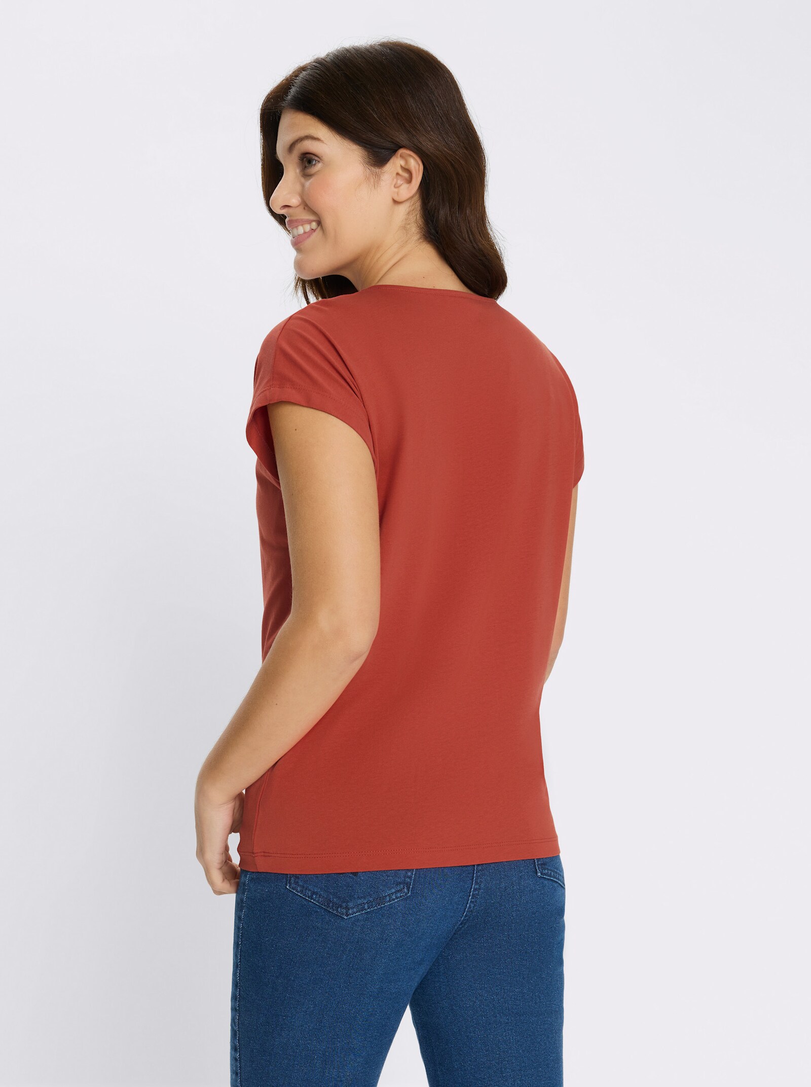 Kurzarmshirt mit Lettering-Print - terra-weiß