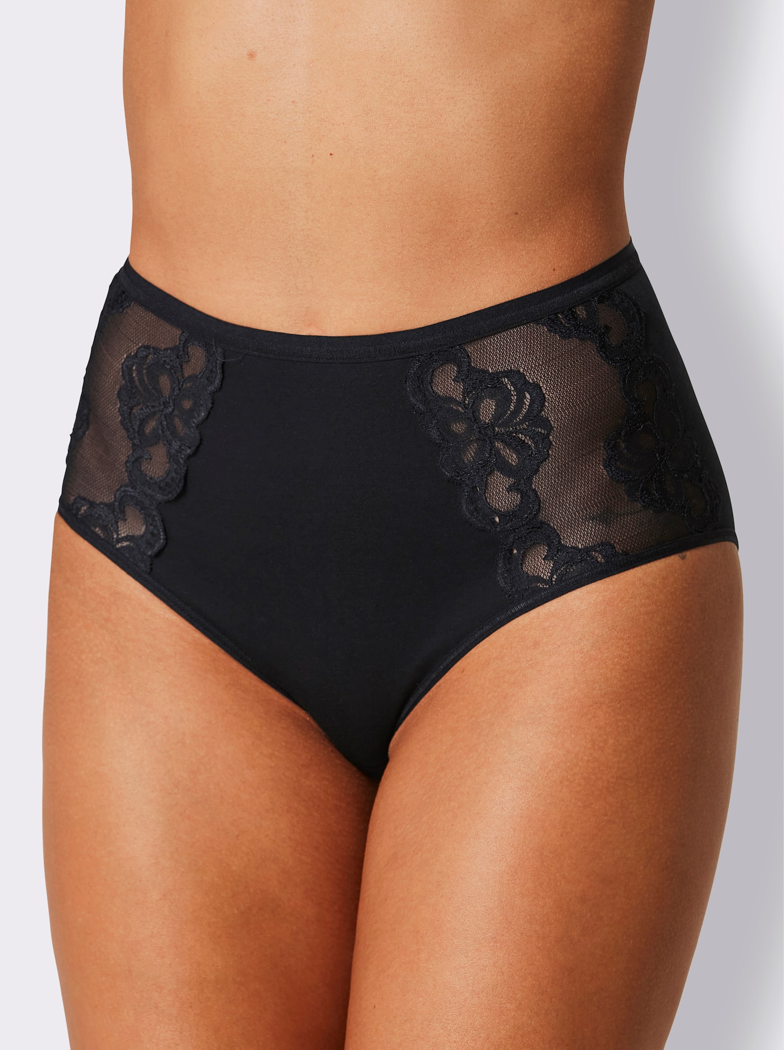 Hüftslip mit transparentem Spitzeneinsatz - schwarz