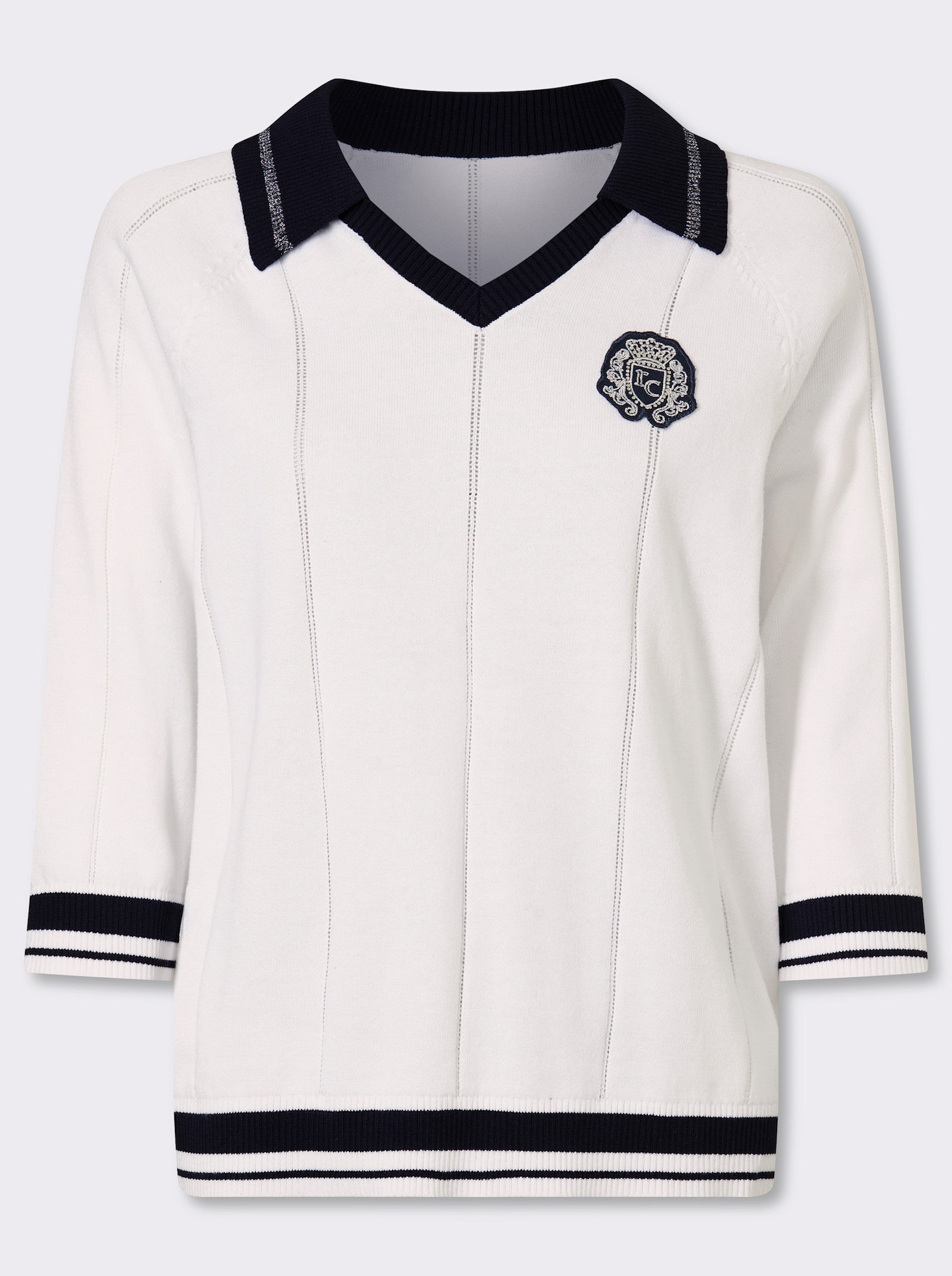 heine Polopullover mit Ajour-Streifen - ecru-marine