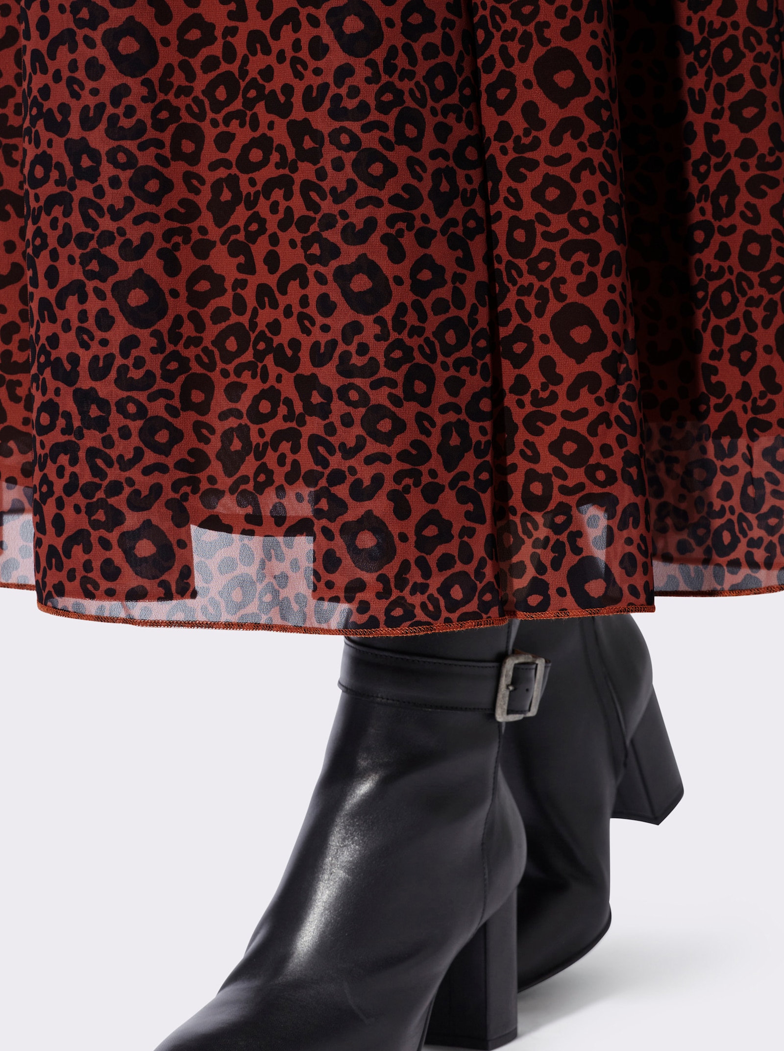 heine A-Linien-Rock mit Leo-Muster - rotbraun-schwarz-bedruckt