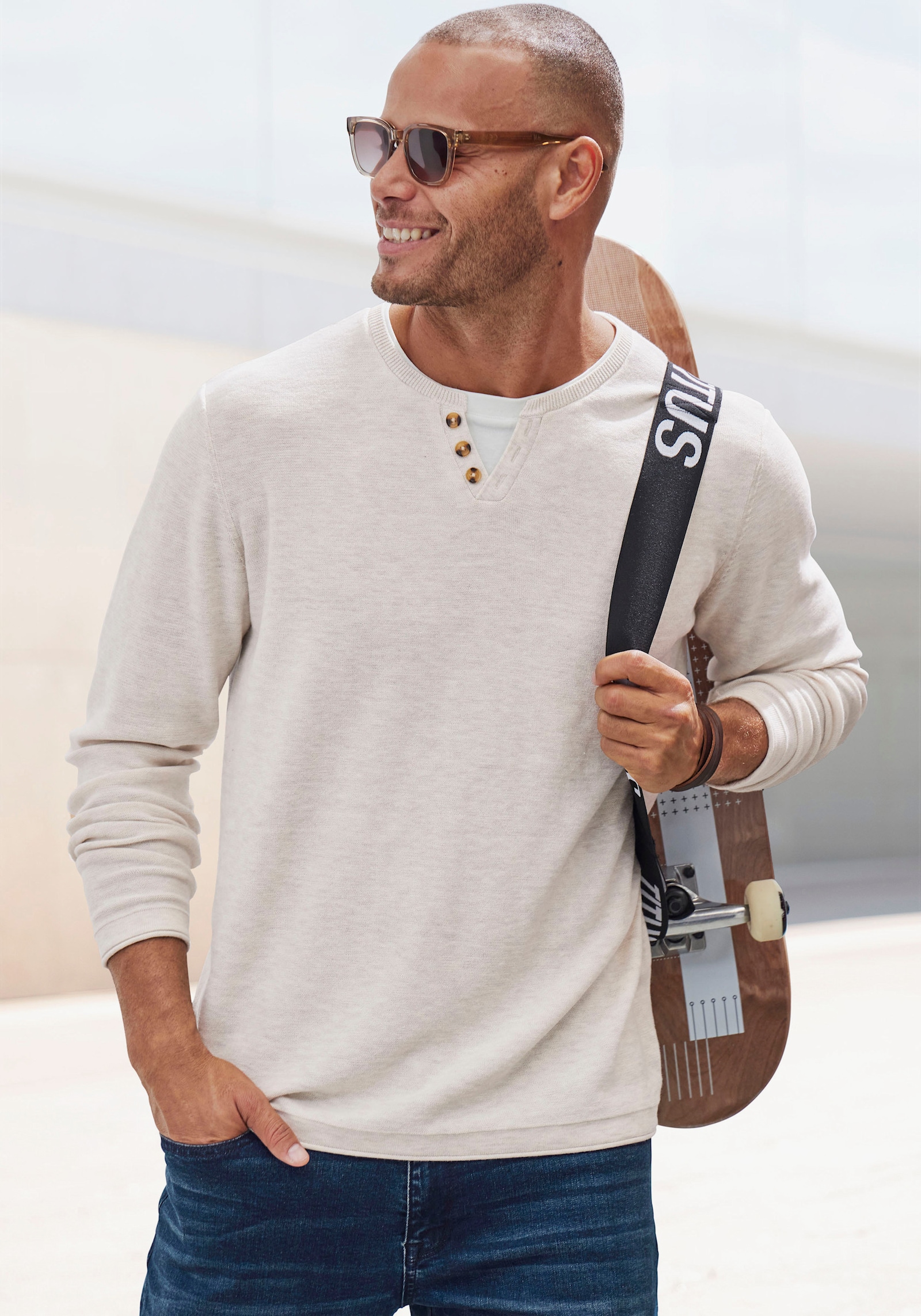 H.I.S Tricotvest - beige gemêleerd