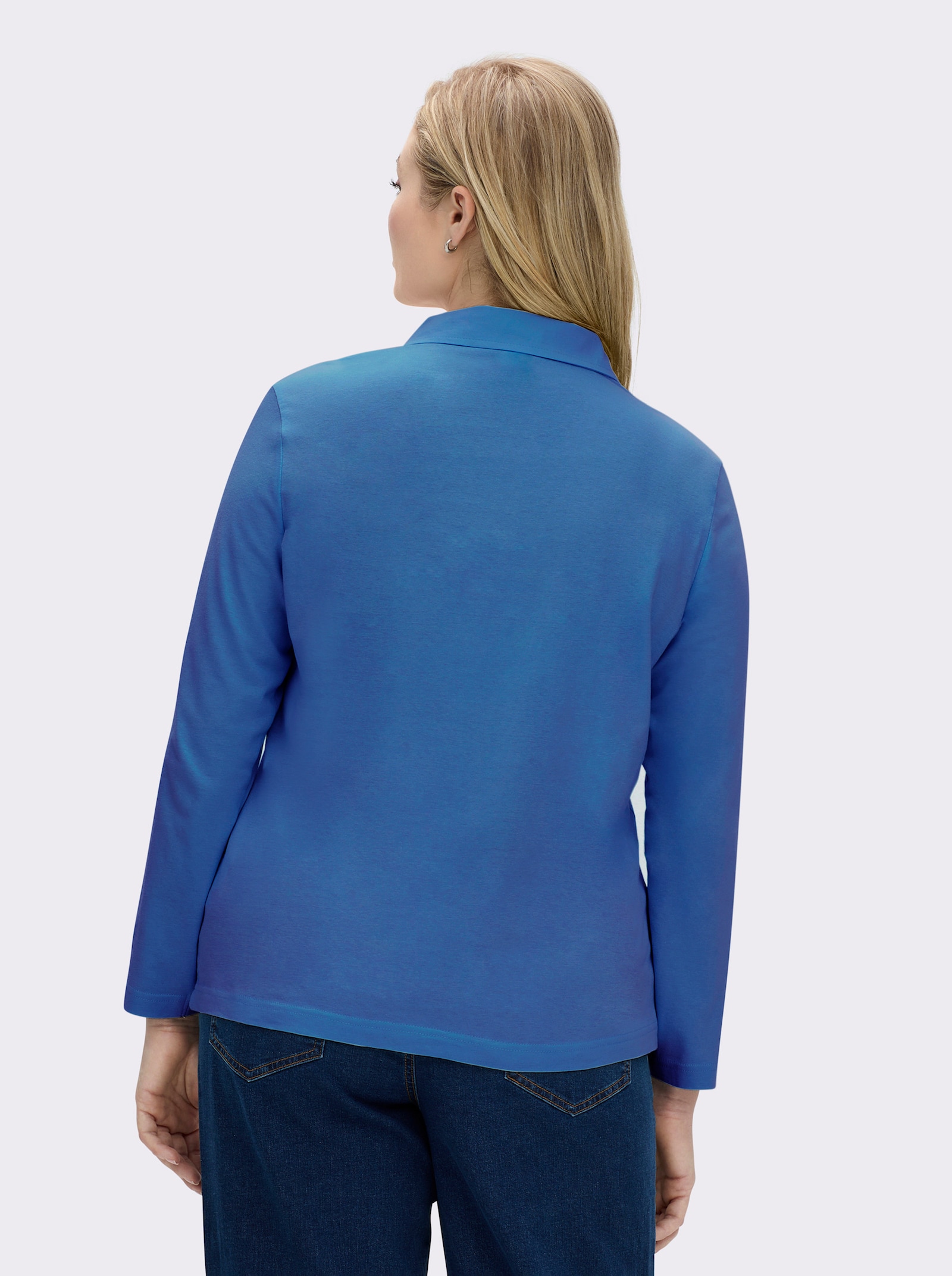 Langarm-Poloshirt in reiner Baumwoll-Qualität - blau