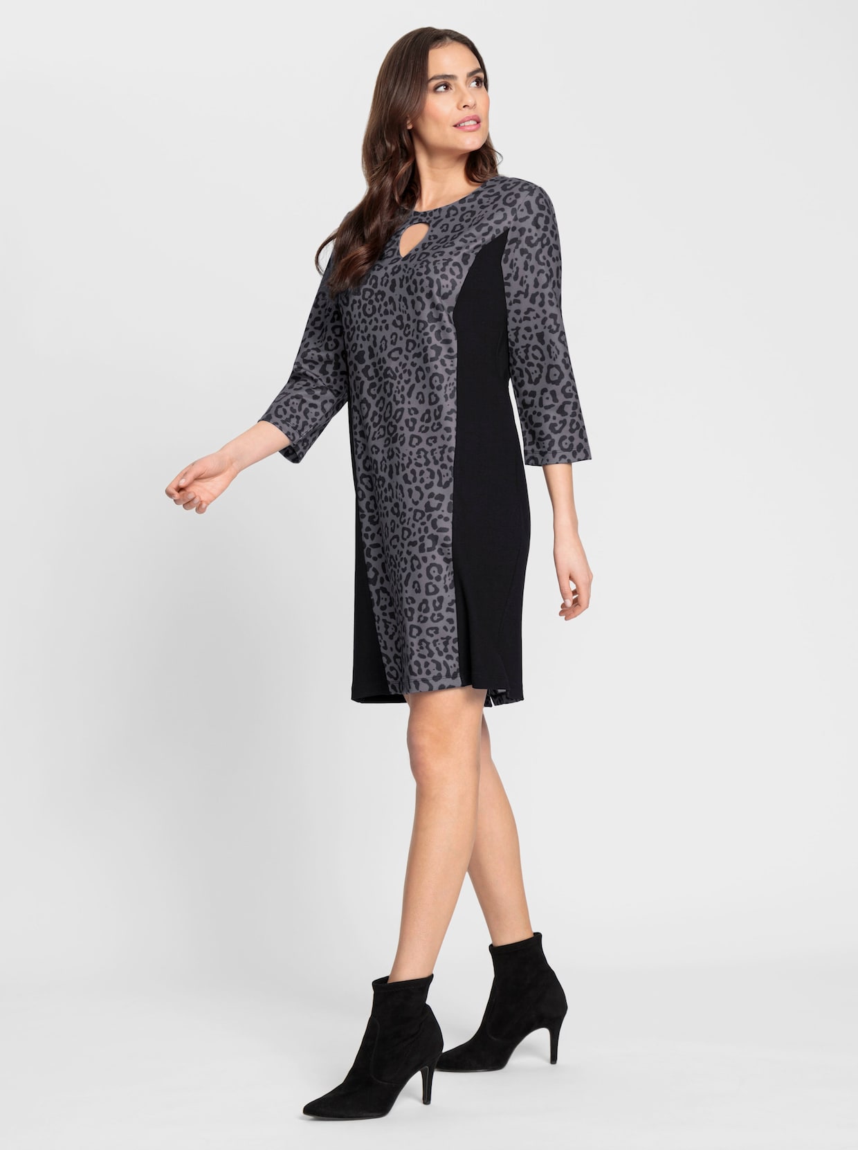 heine Robe en jersey - gris-noir imprimé