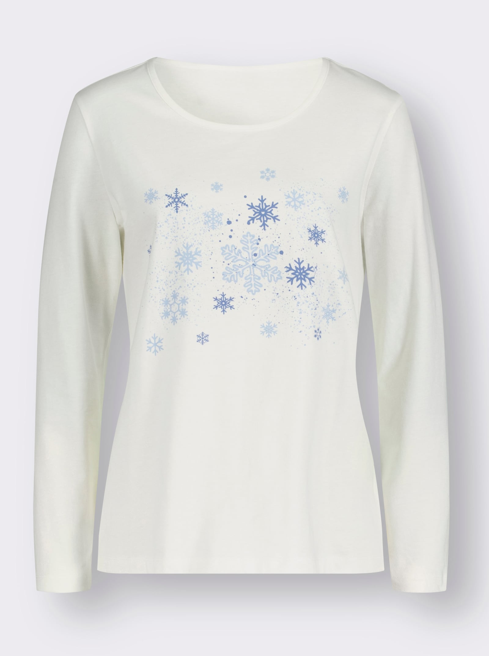 Langarmshirt mit Schneeflocken-Druck - ecru-eisblau