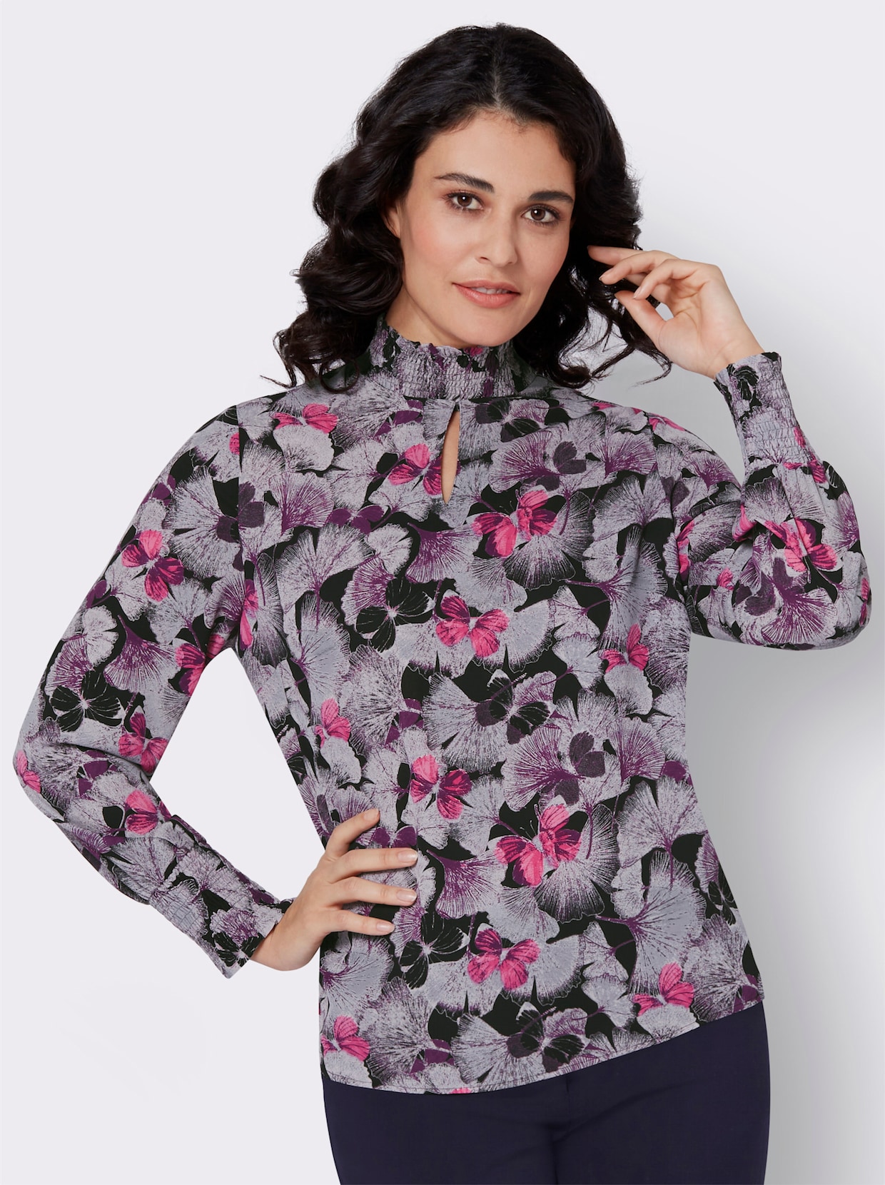 Blouse met print - zwart/lila bedrukt