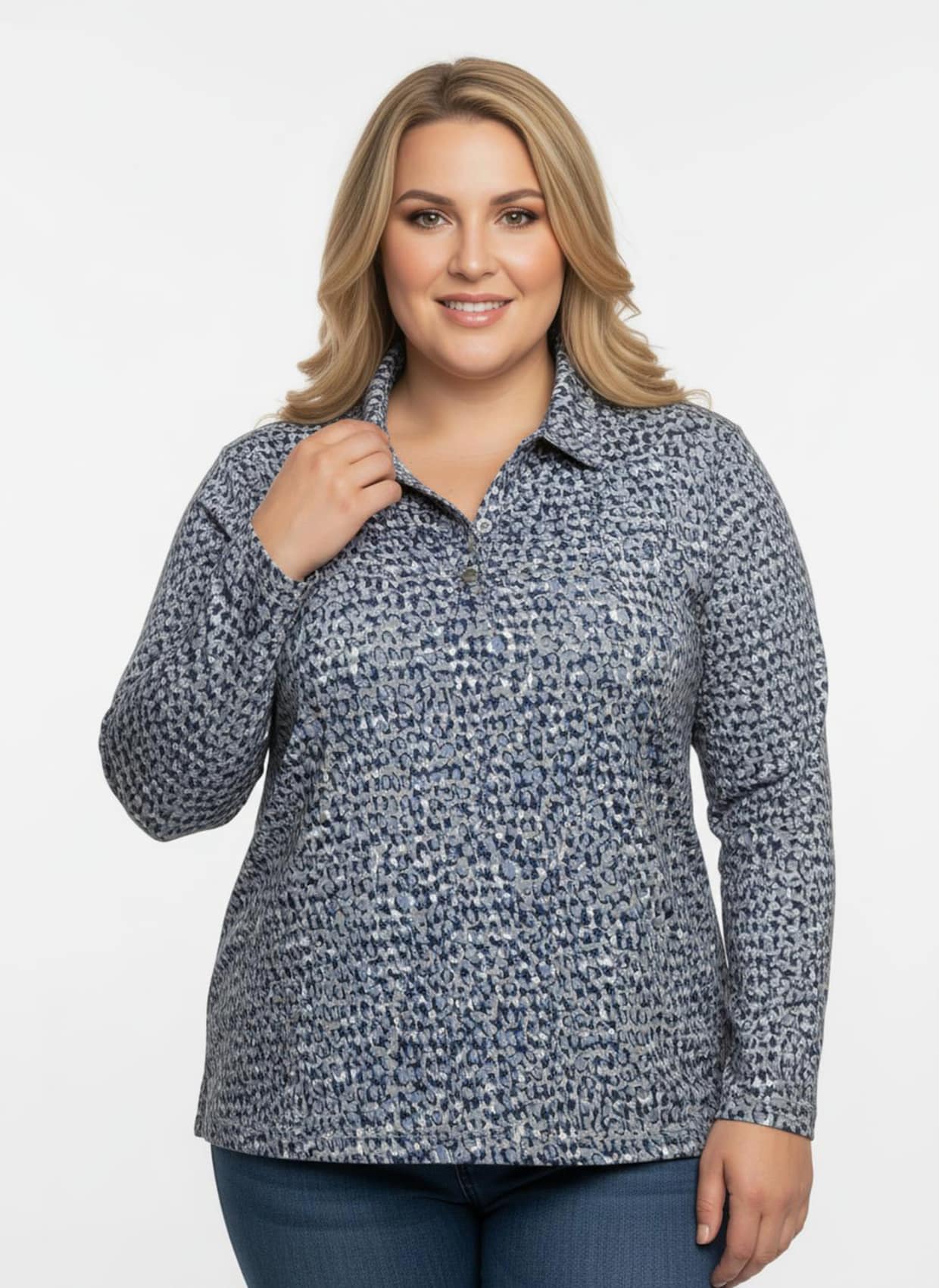 Poloshirt mit Knopfleiste - dunkelblau-steingrau-bedruckt