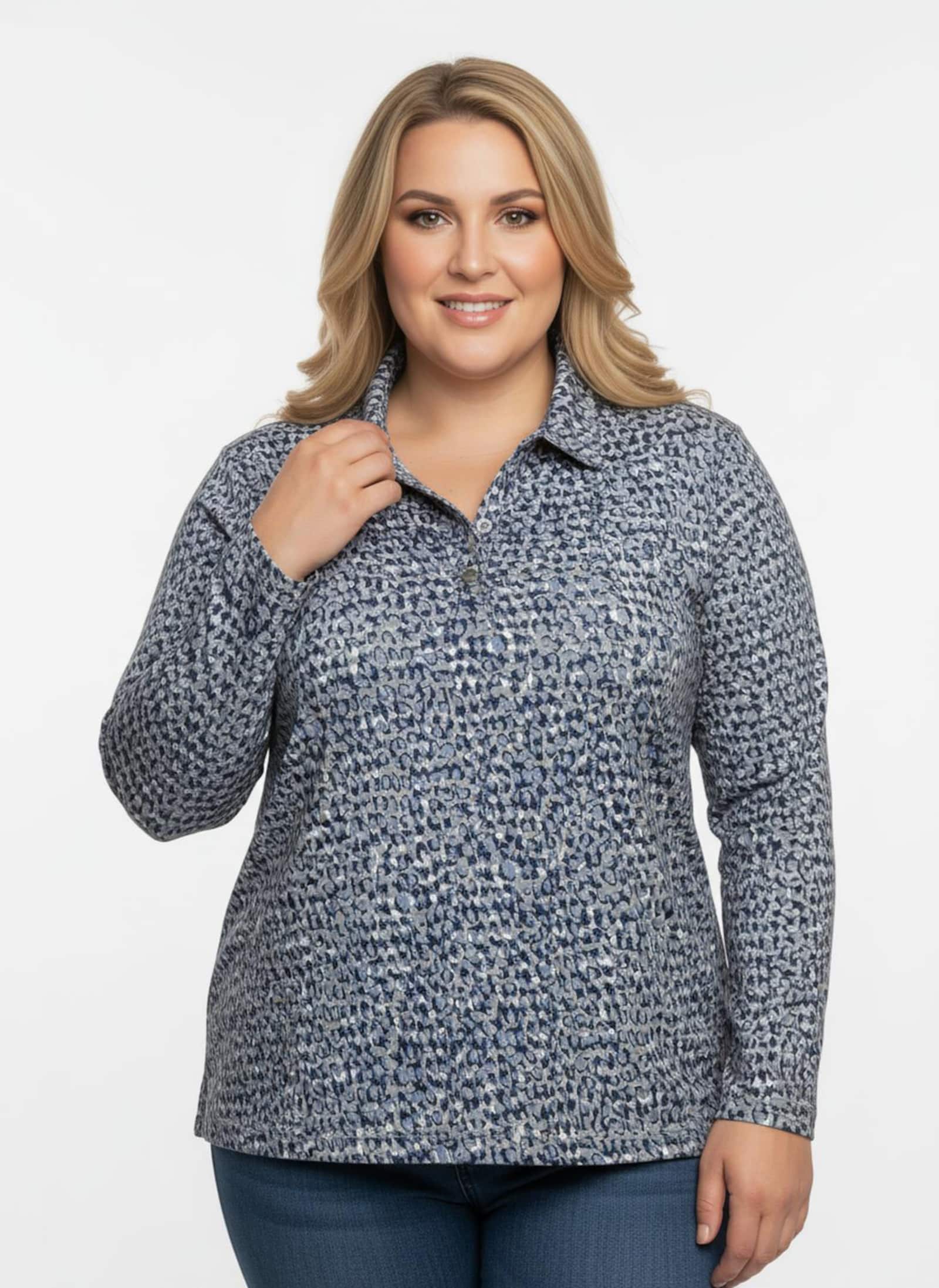 Poloshirt mit Knopfleiste - dunkelblau-steingrau-bedruckt