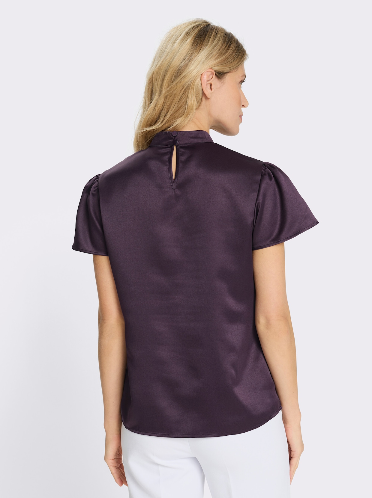 Satinbluse mit Flügelärmeln - aubergine