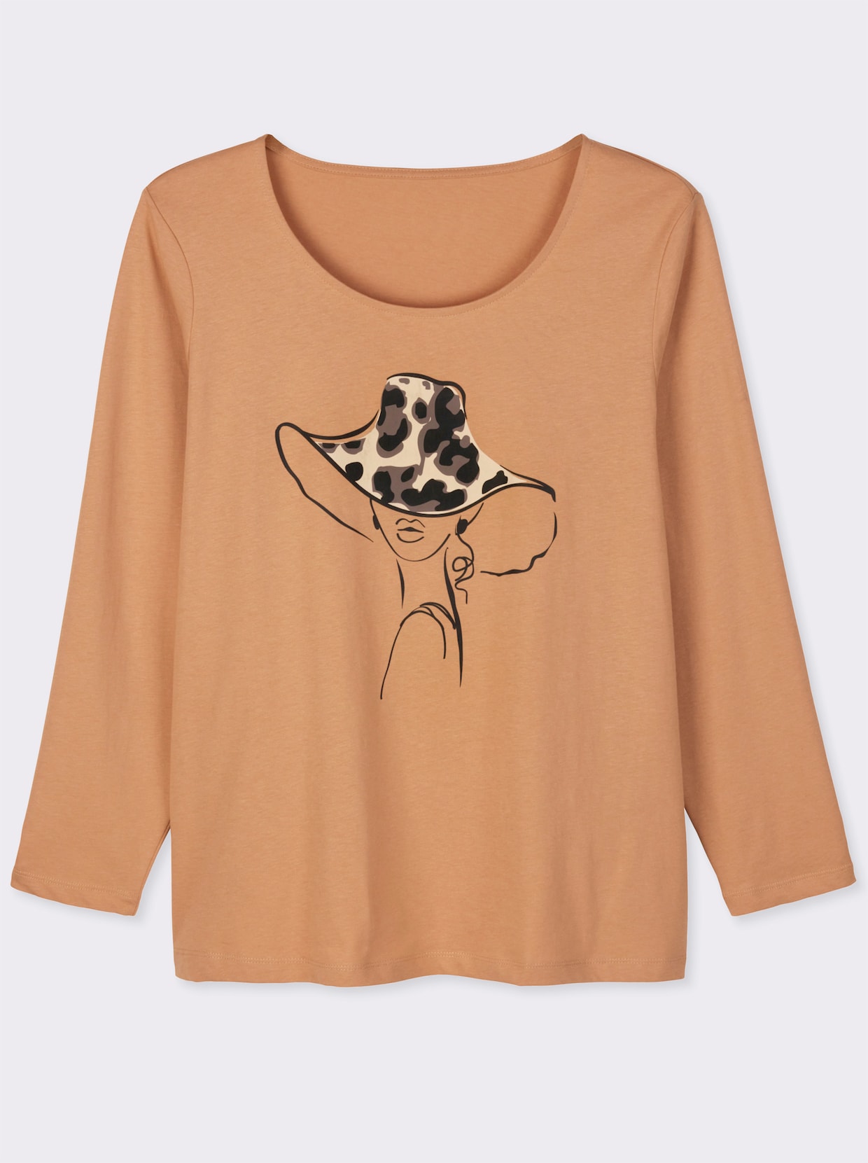Langarmshirt mit Druck vorne - camel