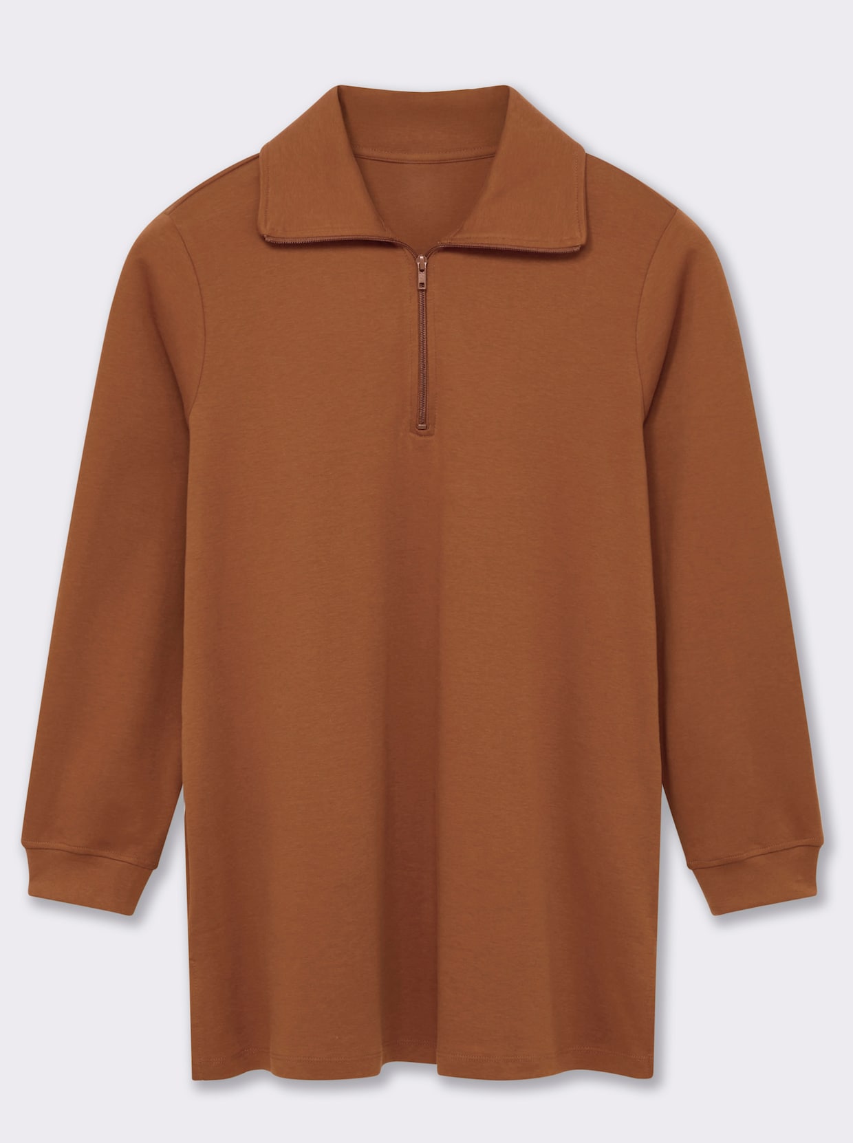 Longsweatshirt mit Umlegekragen - cognac