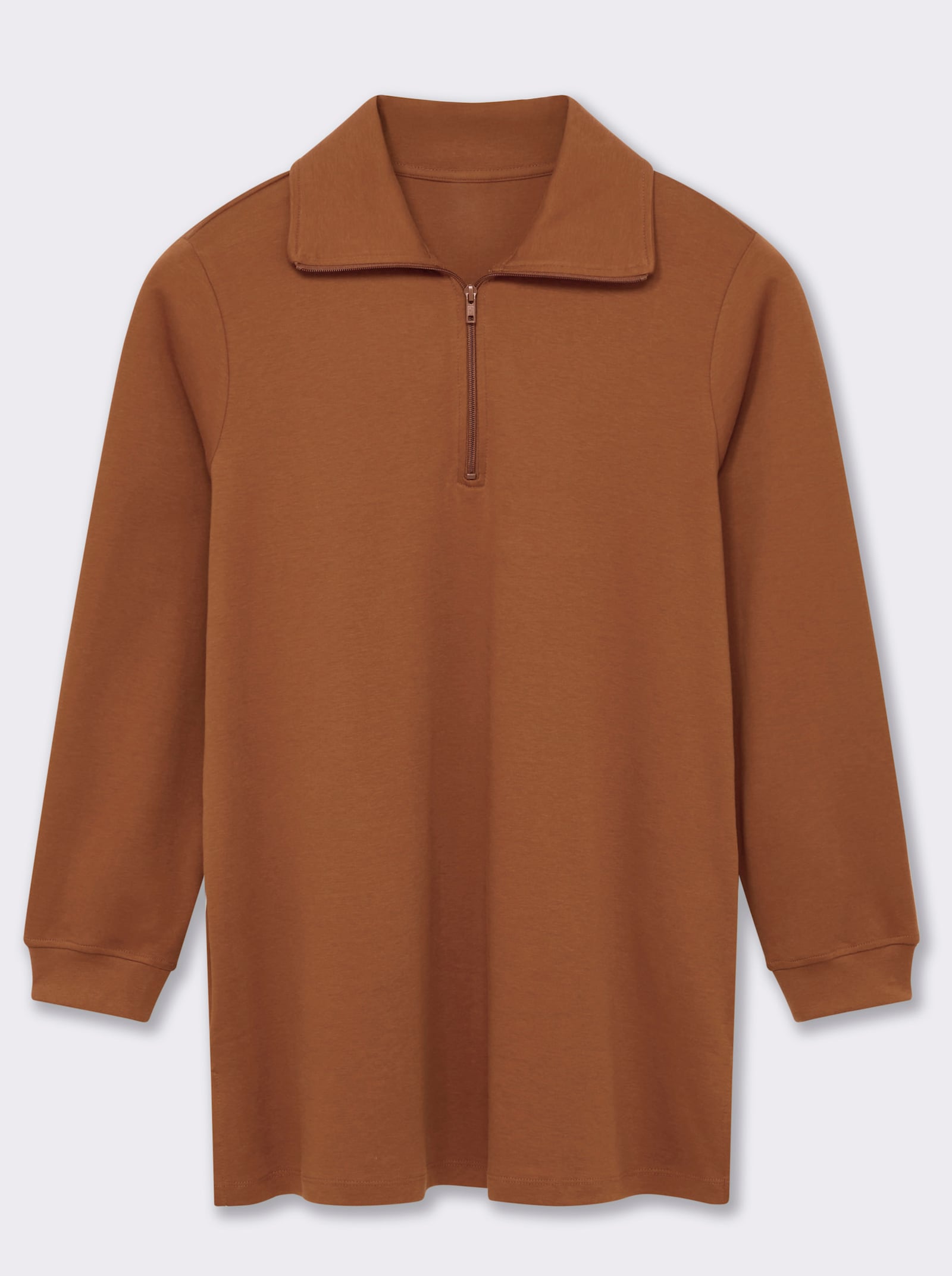 Longsweatshirt mit Umlegekragen - cognac