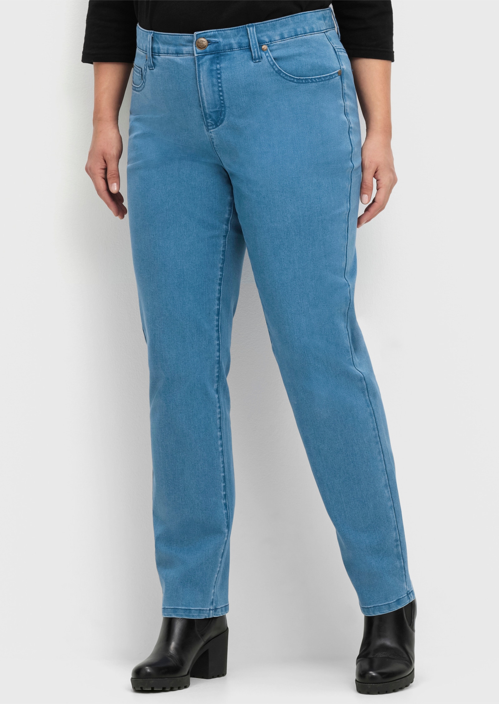 sheego 5-pocketjeans met smalle pijpen - blue denim