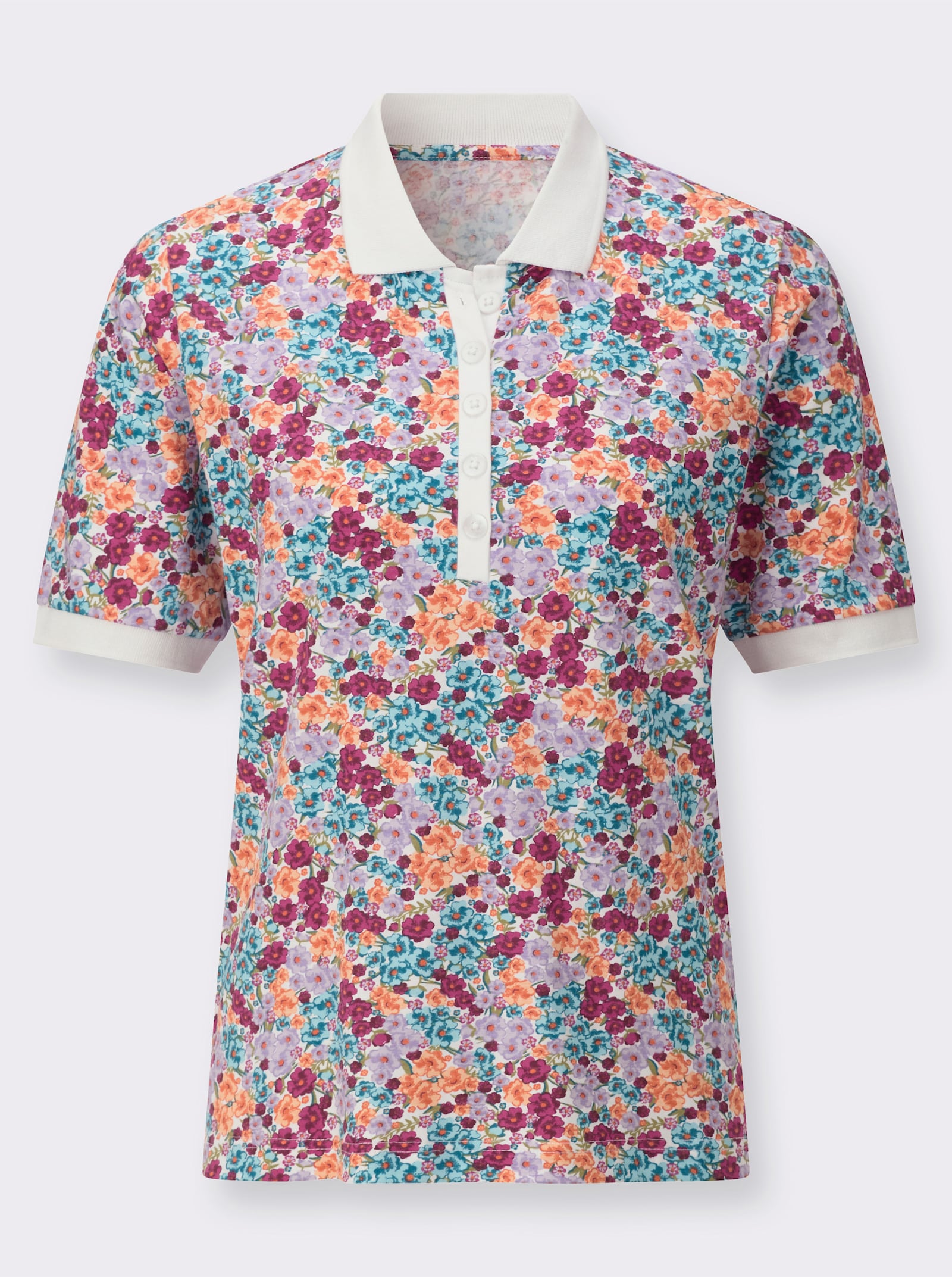 Poloshirt met geribde kraag - aquamarijn/apricot bedrukt