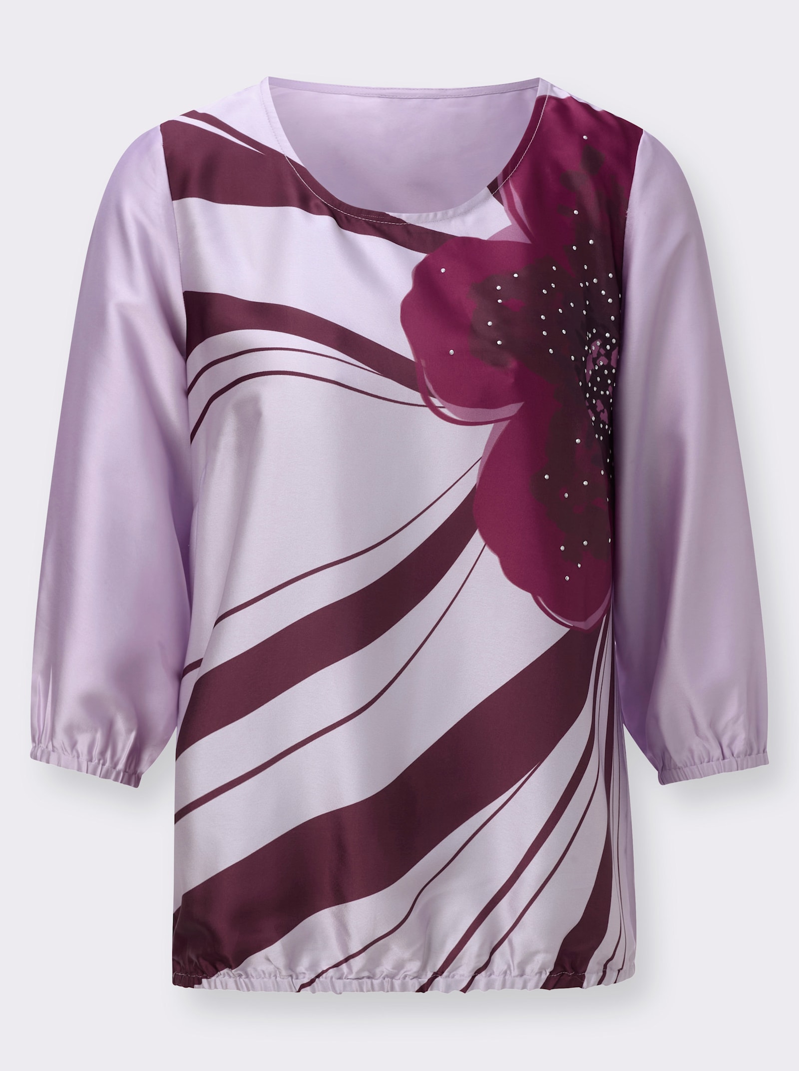 Comfortabele blouse met glittersteentjes - lila/bordeaux bedrukt