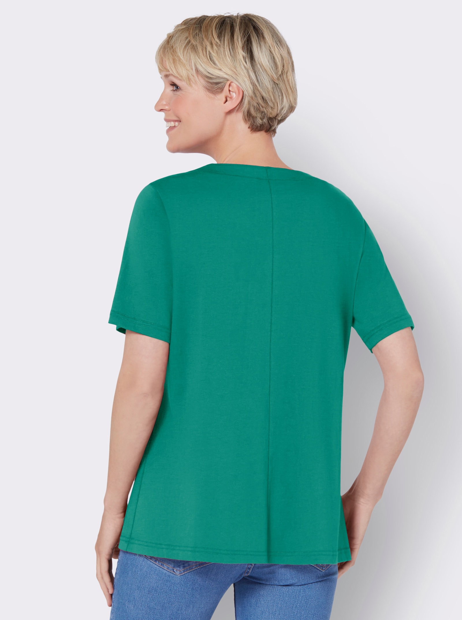 Shirtjacke in A-Form - smaragd