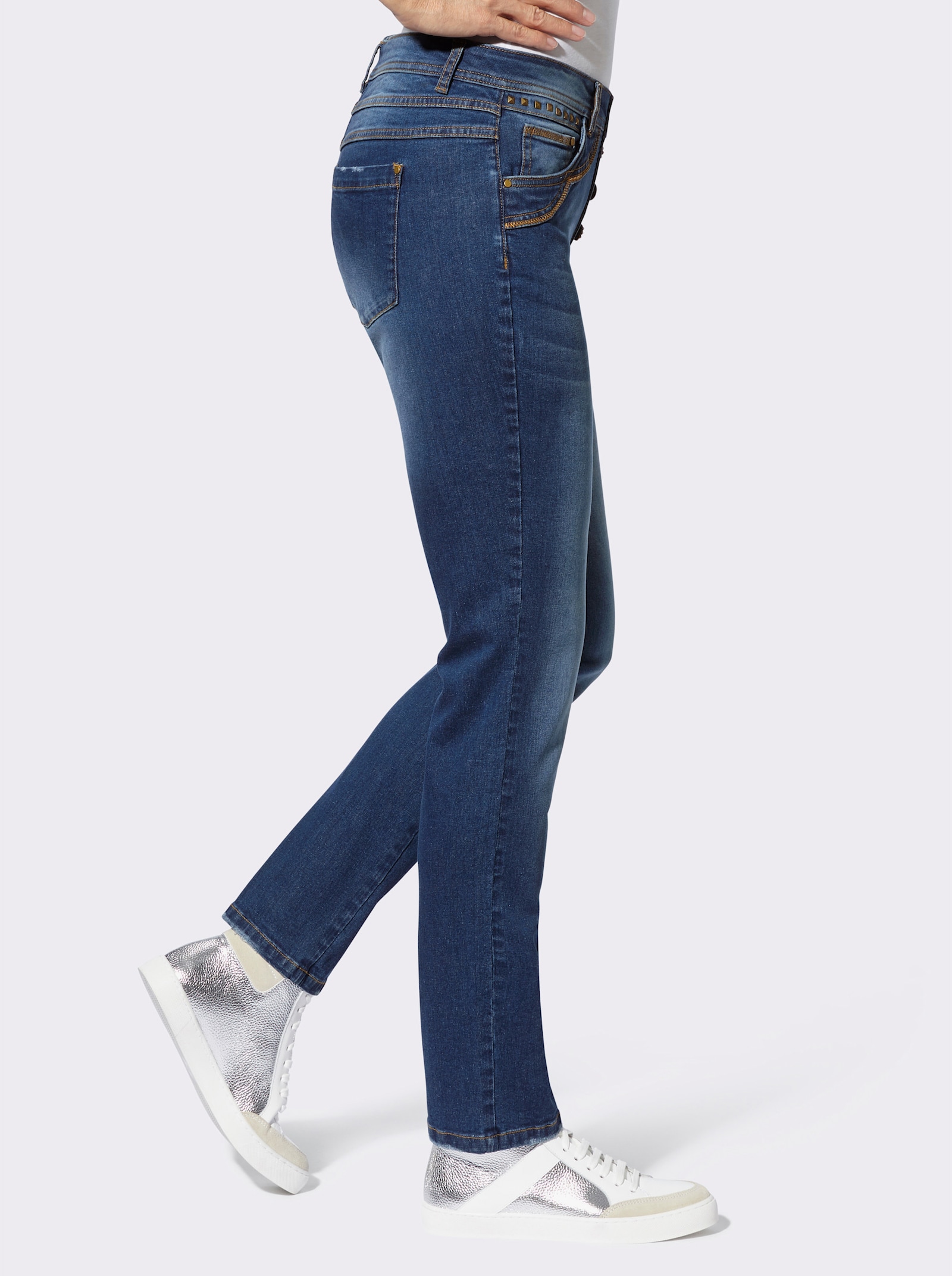 5-Pocket-Jeans mit glitzernden Schmuckknöpfen - blue-stone-washed