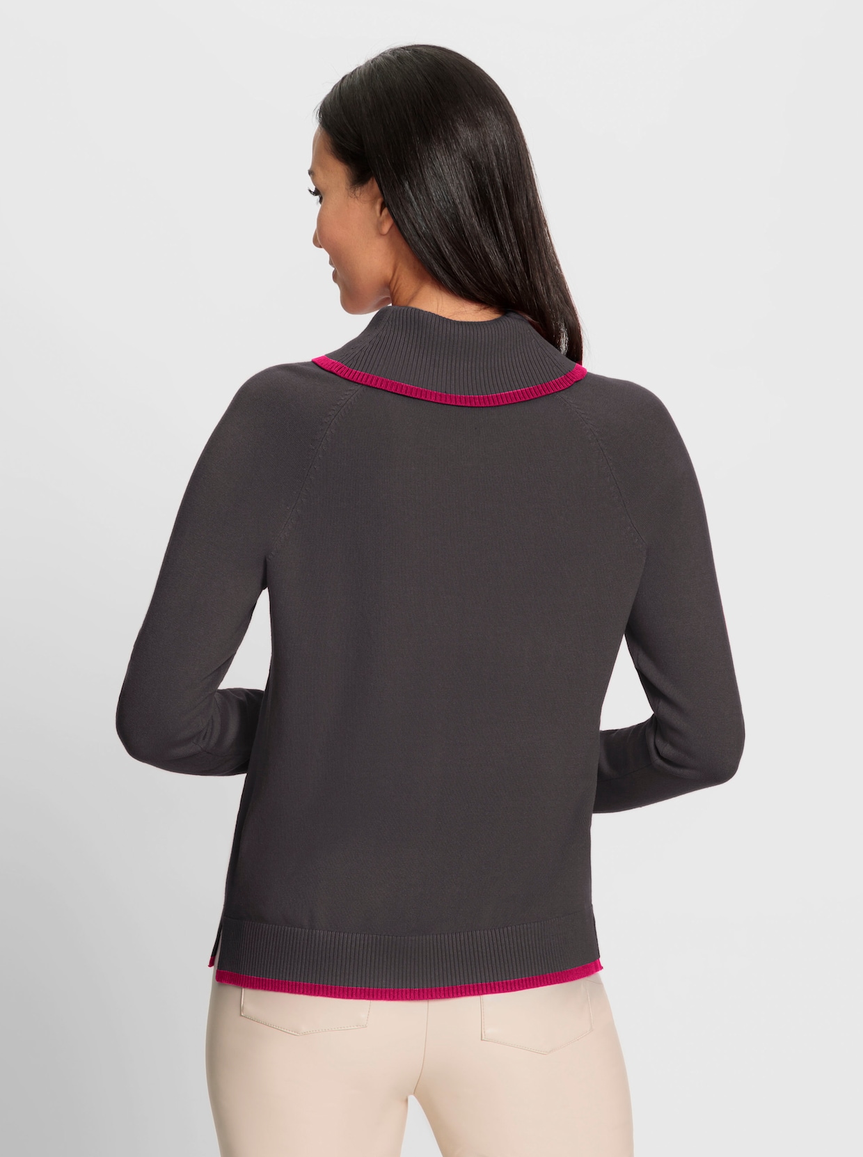 heine Pull col roulé - anthracite-fuchsia