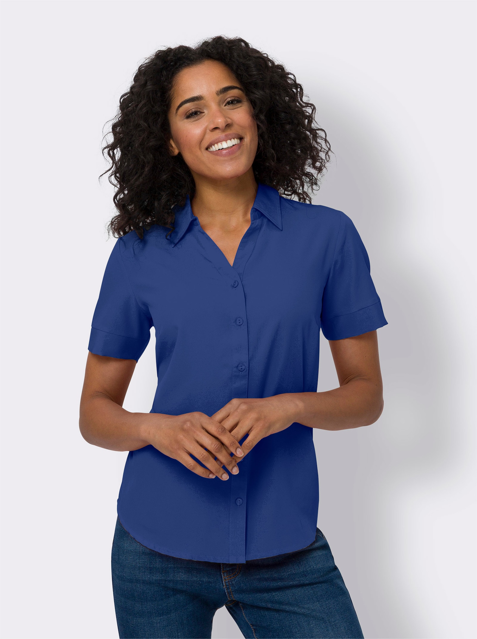 Košeľová blúzka, zaoblená dole - Kráľovská modrá