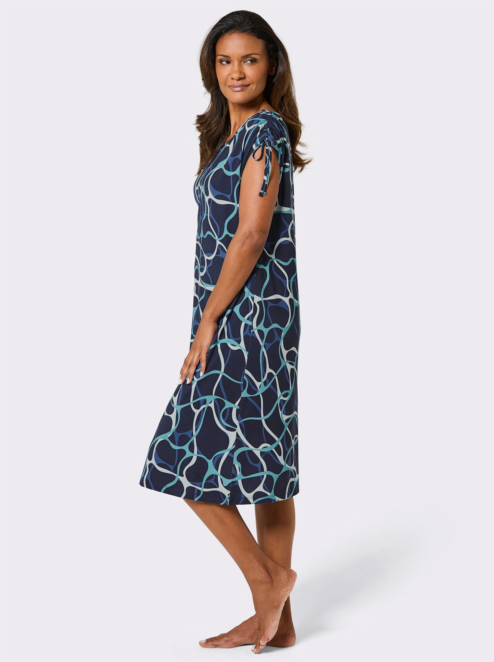 feel good Sommerkleid mit Bindebändern an den Schultern - marine-royalblau-bedruckt