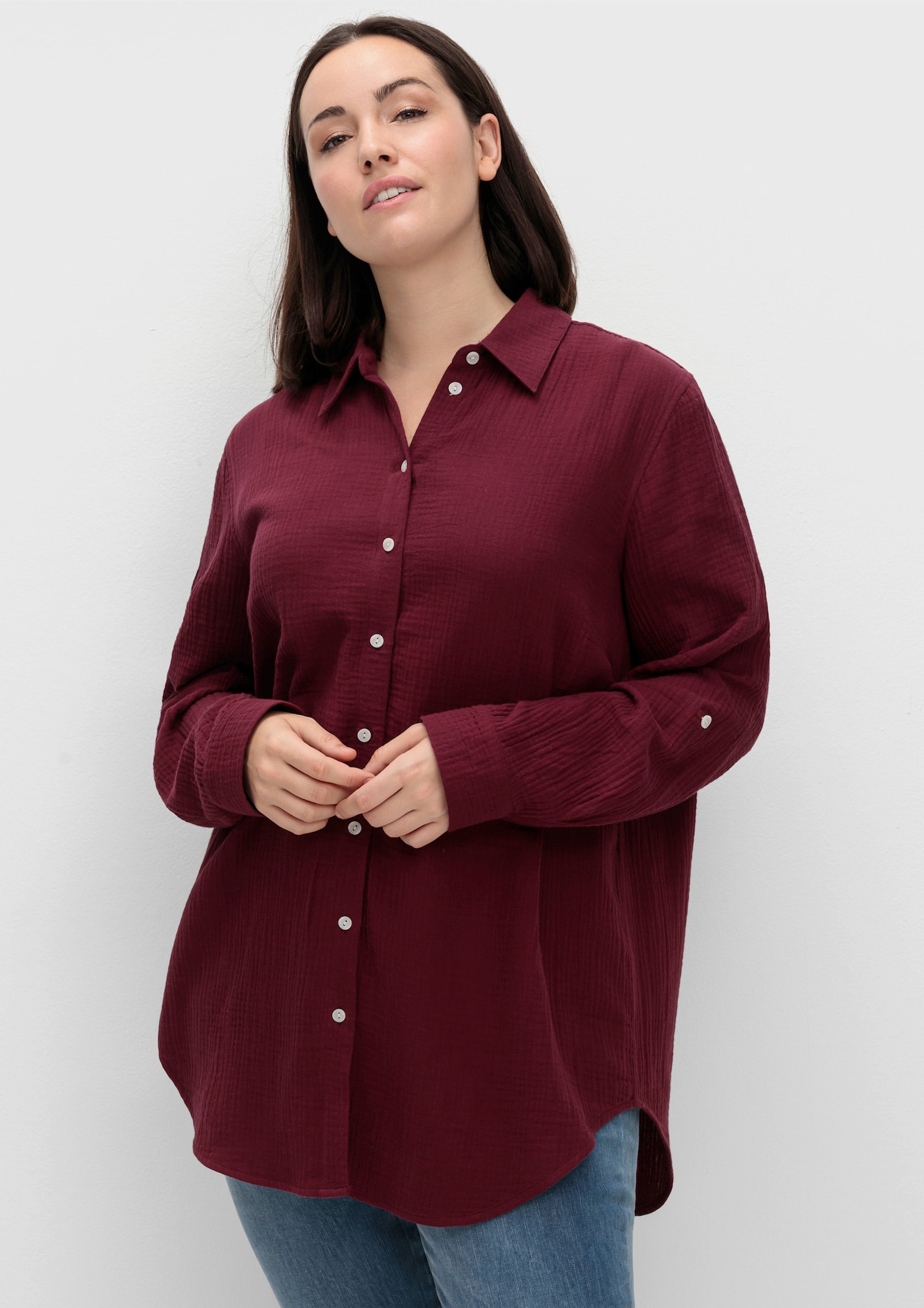 sheego Baumwollbluse in Musselinqualität - weinrot